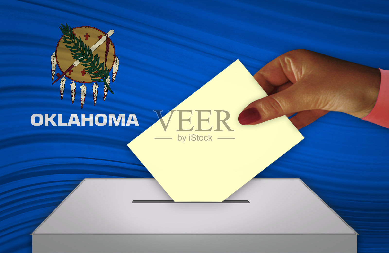 在俄克拉何马州的选举投票-美国国旗前照片摄影图片