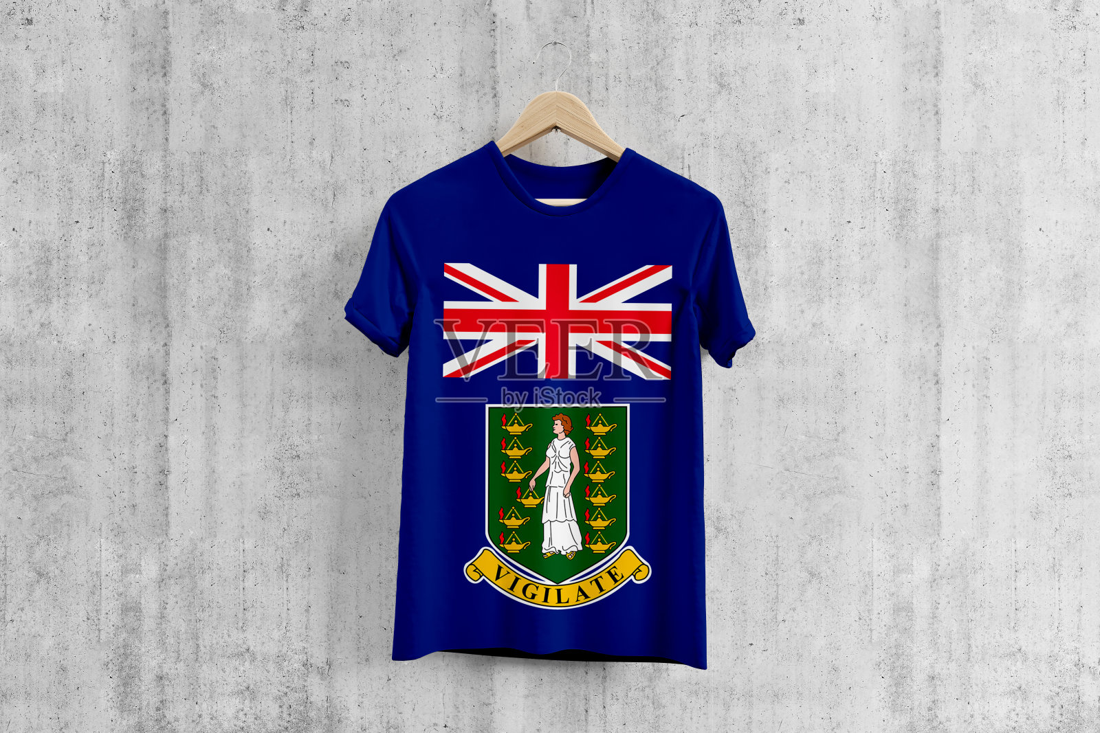 英属维尔京群岛国旗t恤挂衣架,队服设计理念制作。国家穿。照片摄影图片