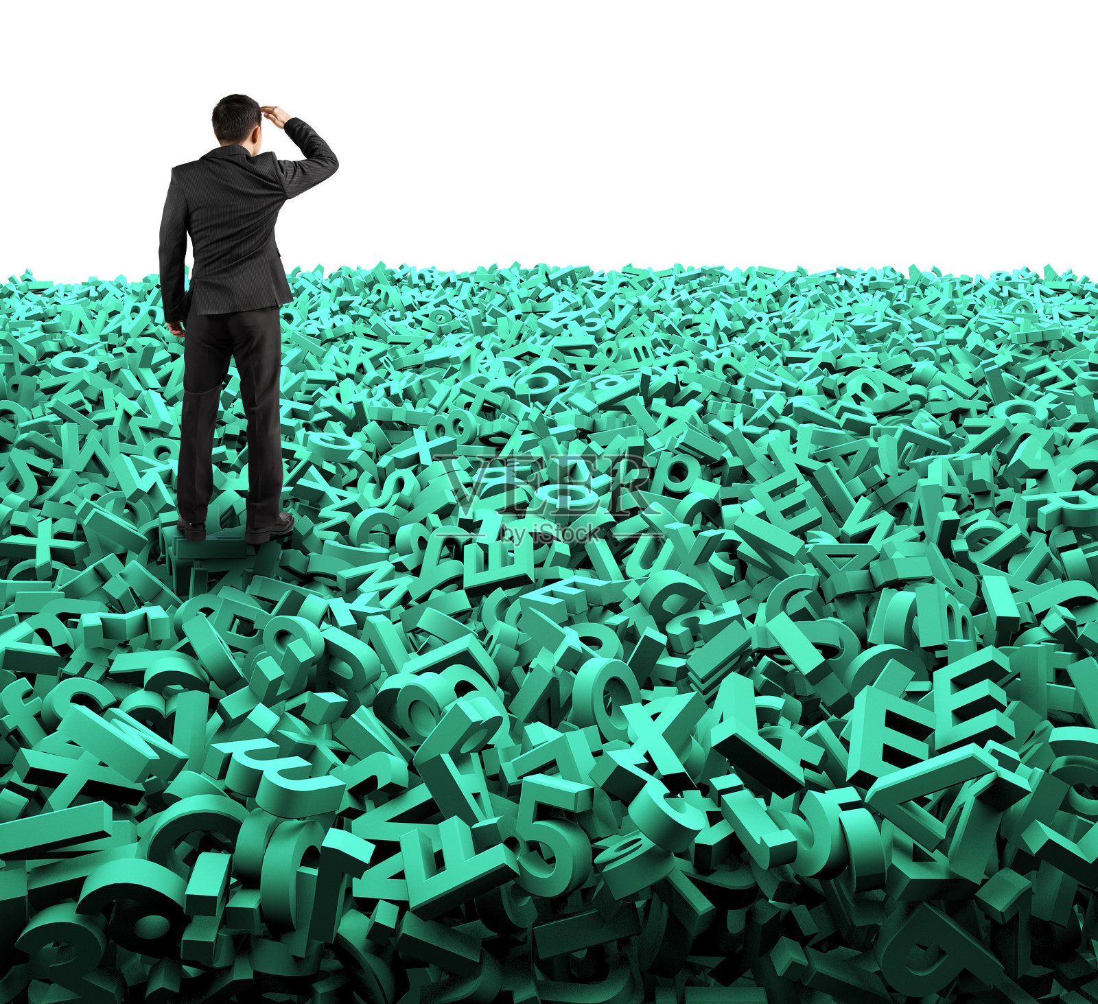 大数据概念,商人注视着巨大的绿色人物照片摄影图片