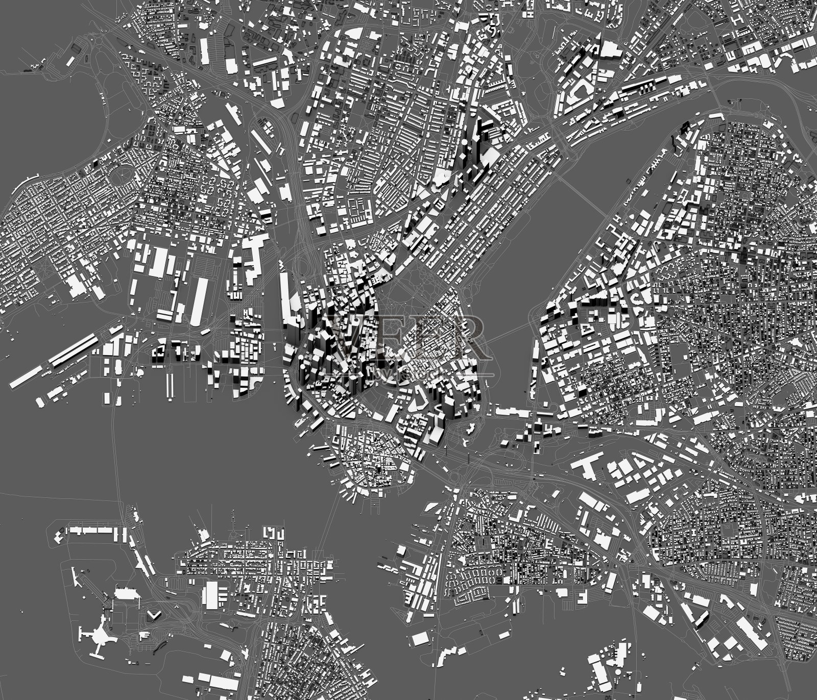 波士顿卫星视图:包含房屋和建筑的城市地图,美国照片摄影图片