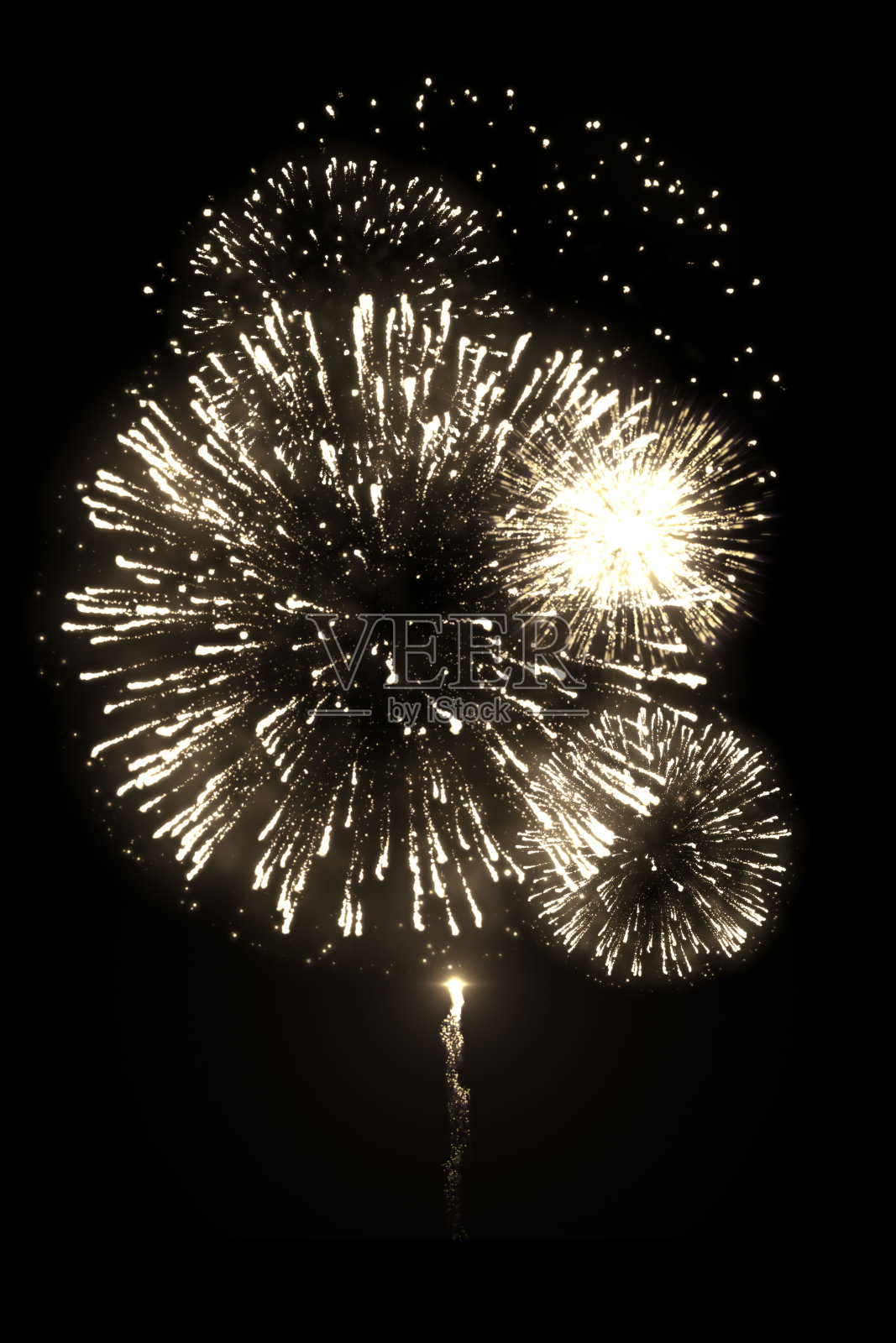 金色的烟火与踪迹孤立在黑色的背景上照片摄影图片