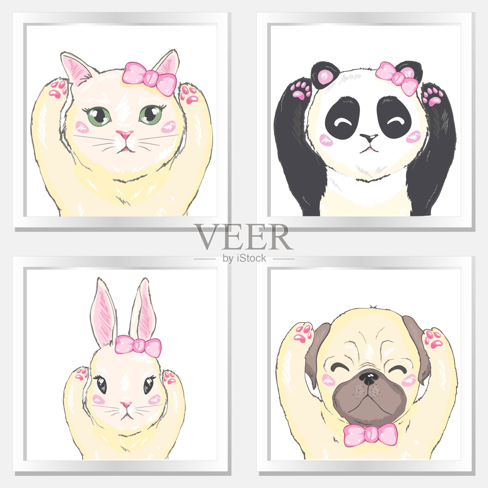 宠物的脸、狗、猫和兔子插画图片素材