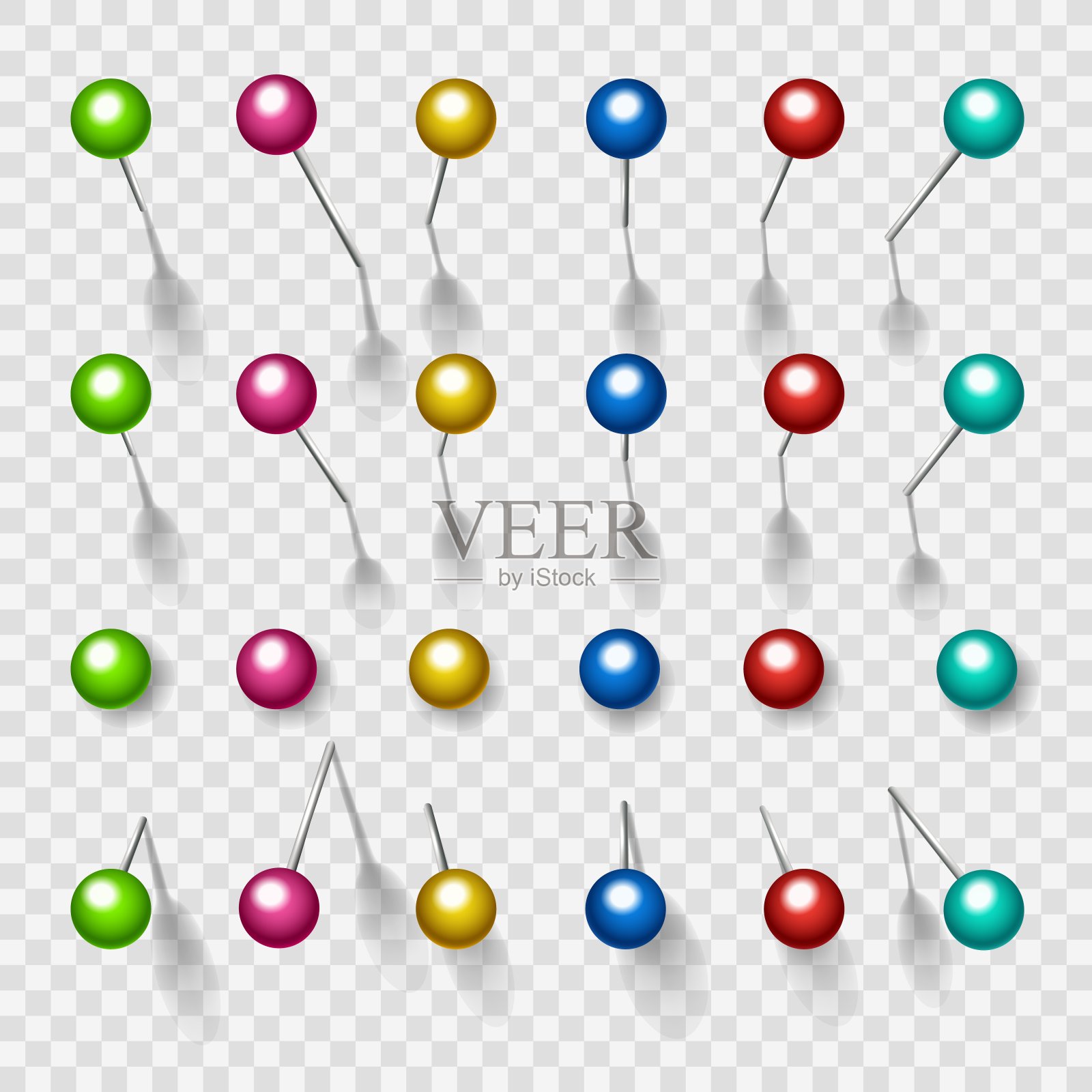 彩色图钉或图钉插画图片素材