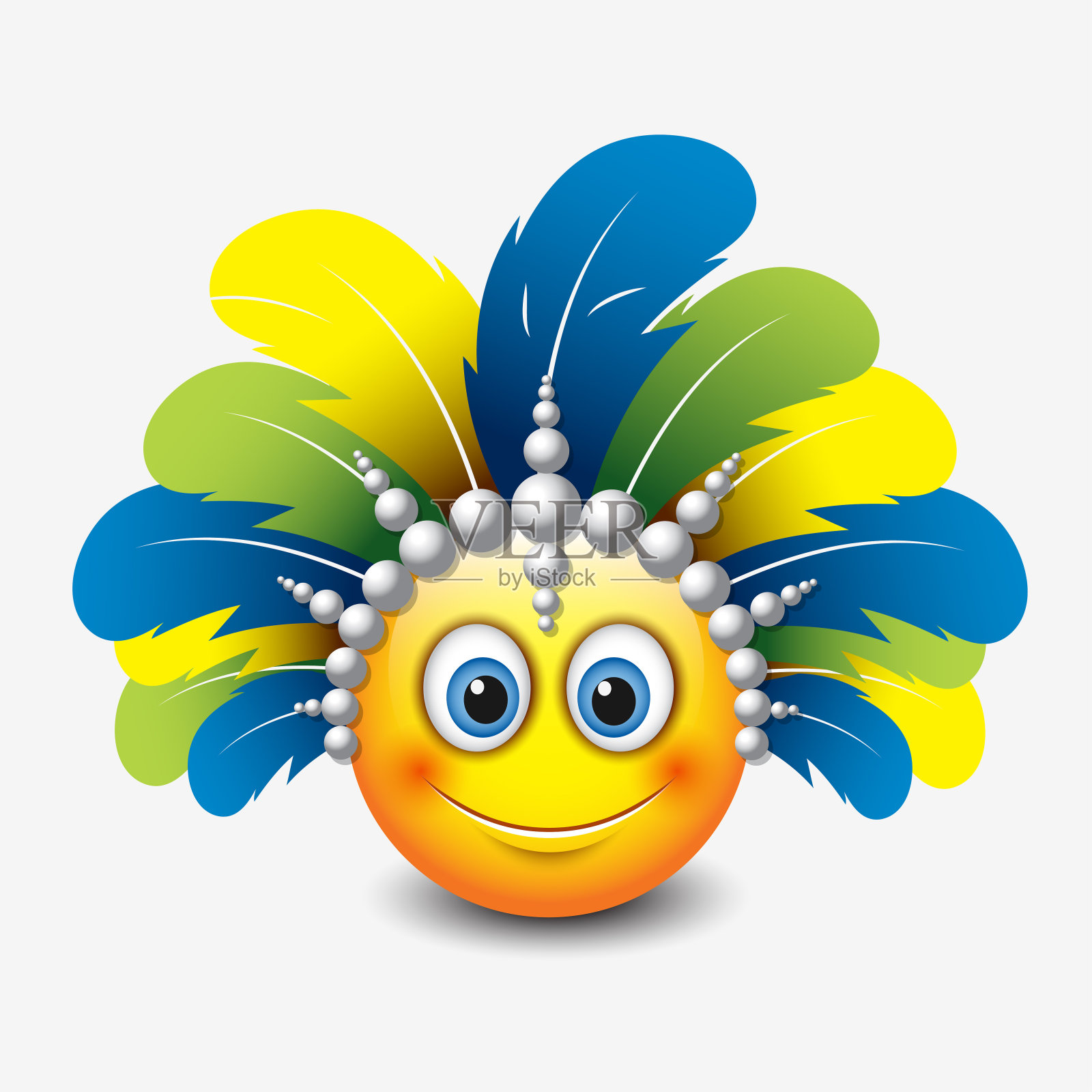 可爱的表情孤立在白色背景与嘉年华头饰动机-笑脸-矢量插图插画图片素材