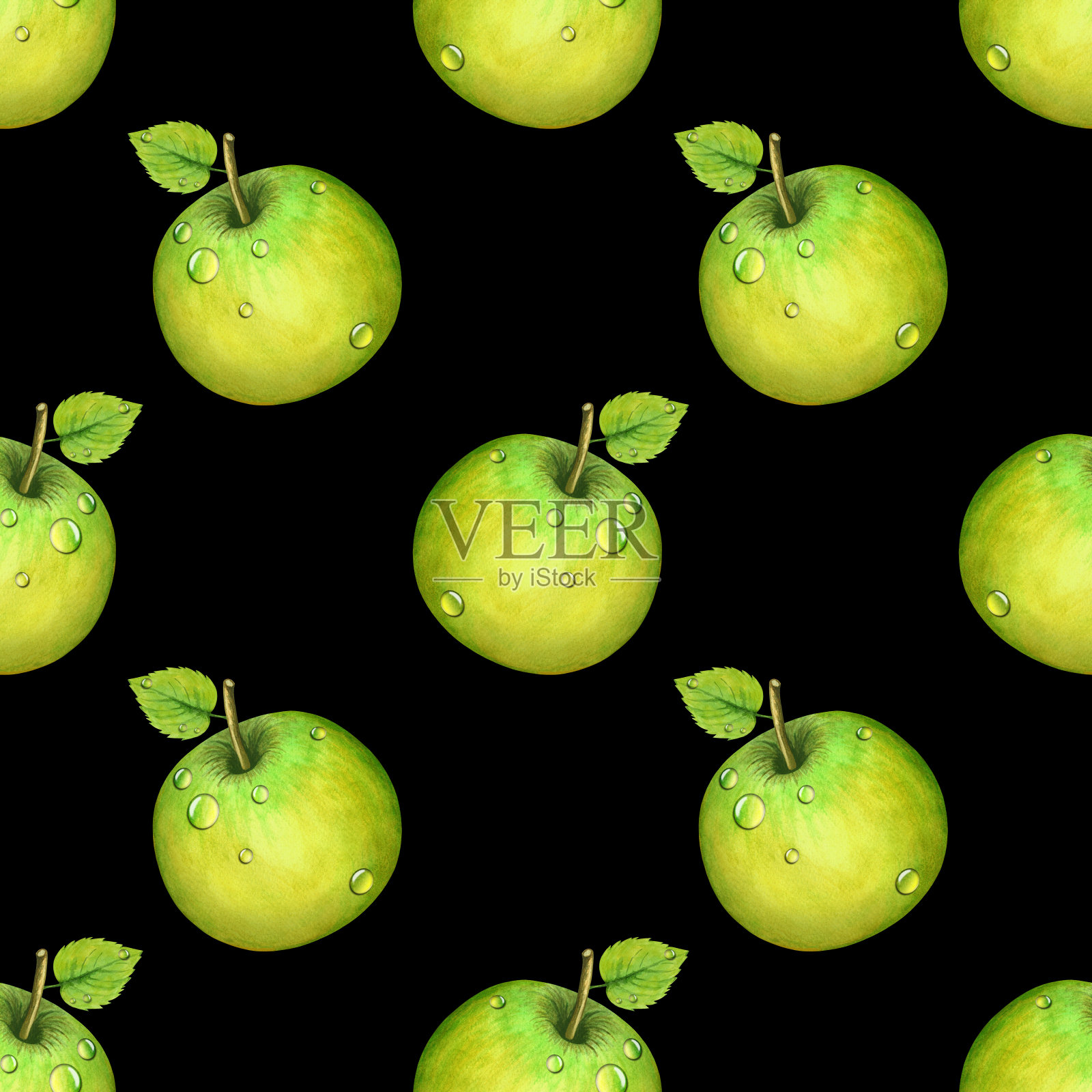 水彩无缝图案青苹果插画图片素材