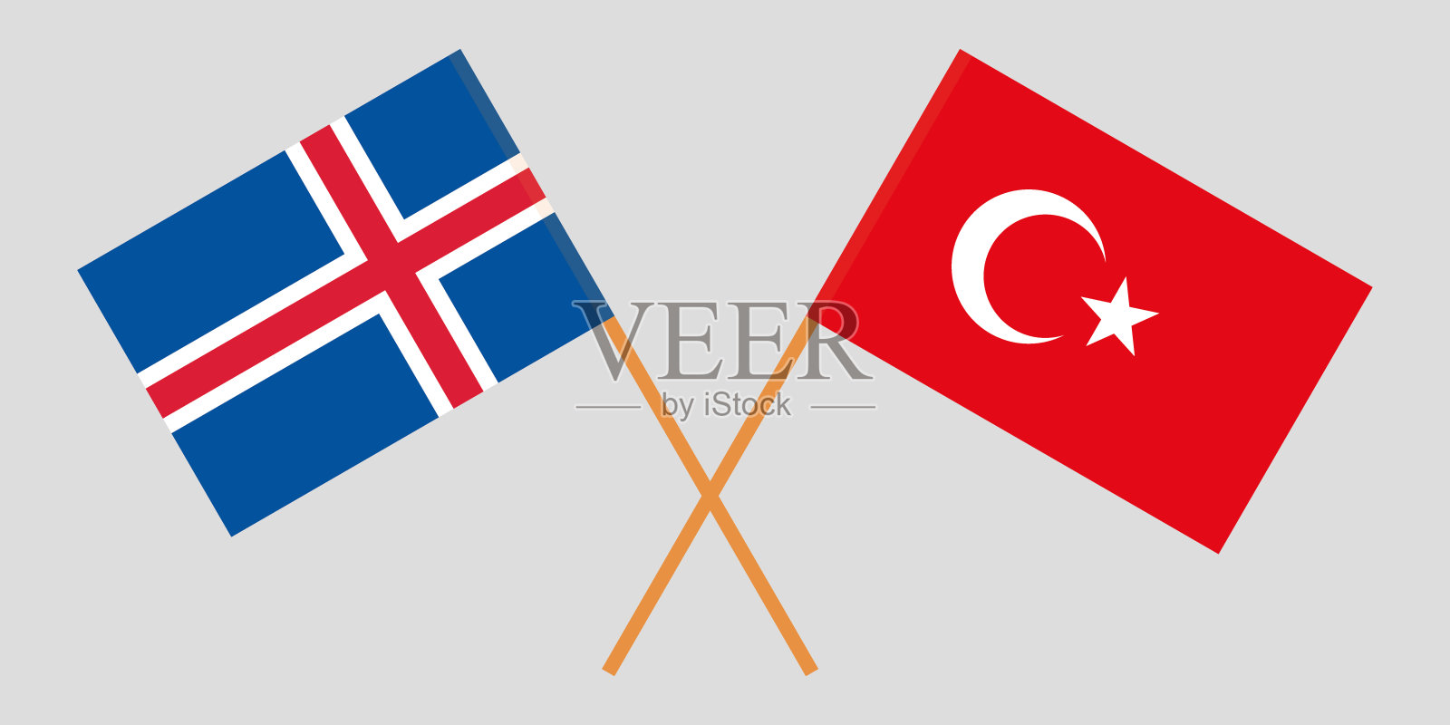 冰岛和土耳其。冰岛和土耳其国旗。官方色彩。正确的比例。向量插画图片素材