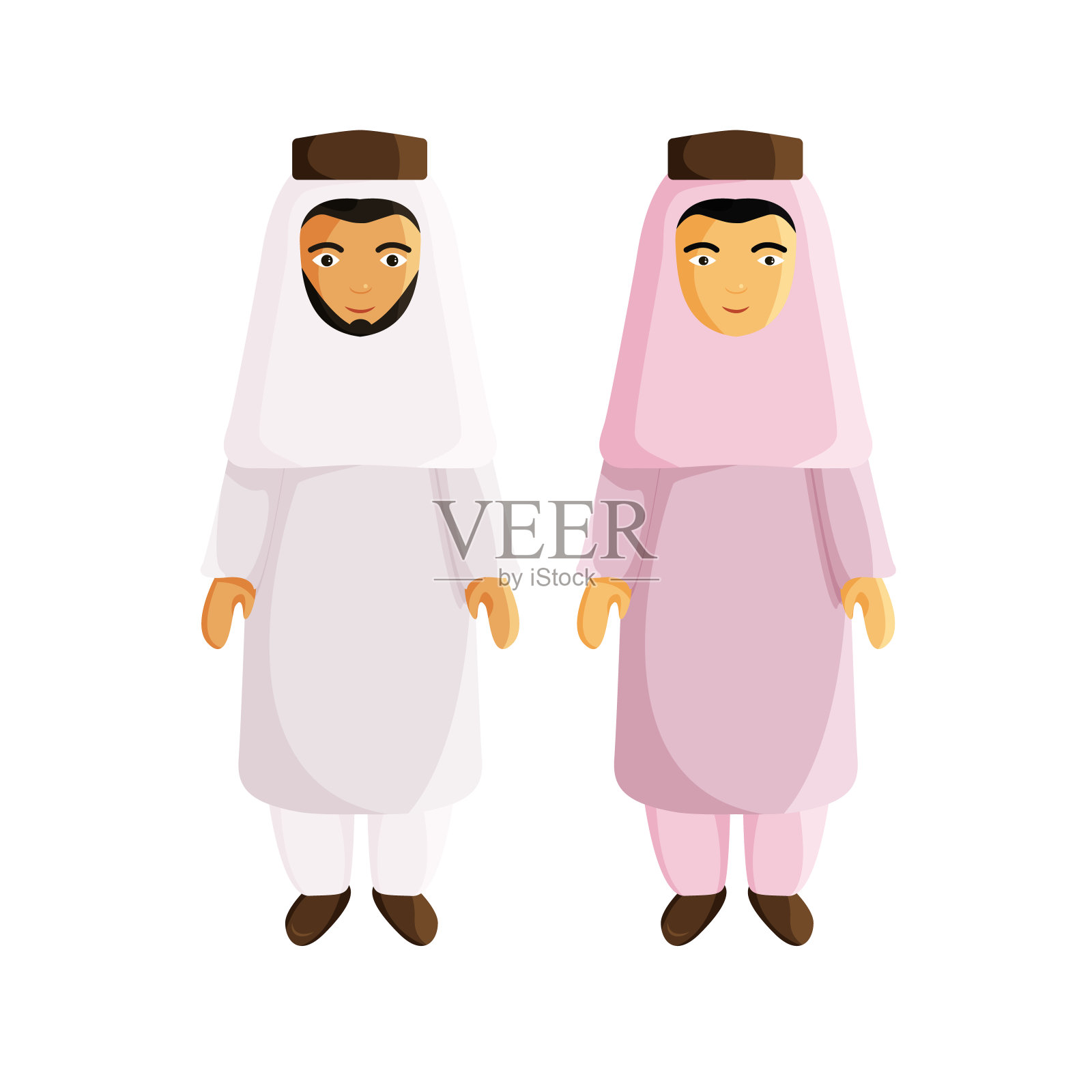 两个穆斯林男子的矢量平面插图插画图片素材