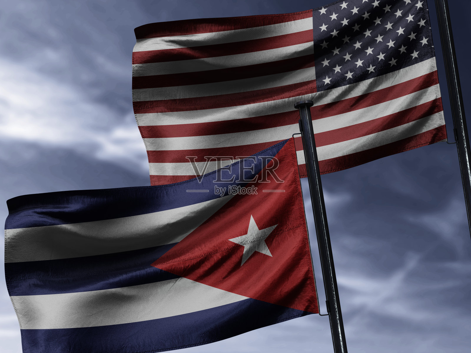 美国和古巴联合国旗照片摄影图片