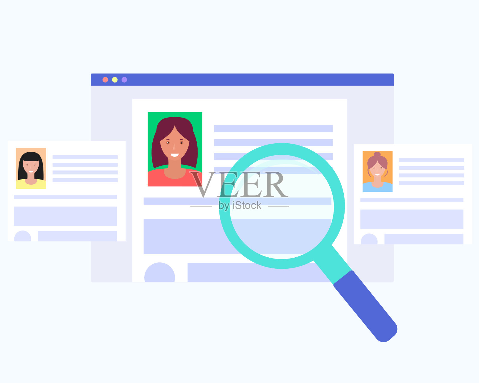 招聘过程。招聘,选择不同候选人的过程。通过电子邮件发送简历。向量概念说明。插画图片素材