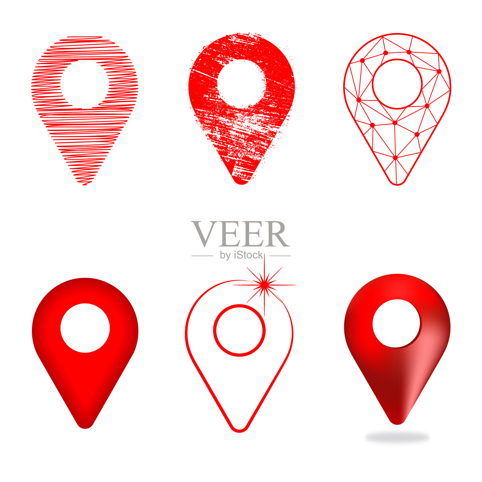 地理定位图标包。为你的网站设计,标志,应用程序,UI设置不同风格的地理位置标志。矢量插图EPS10。图标素材