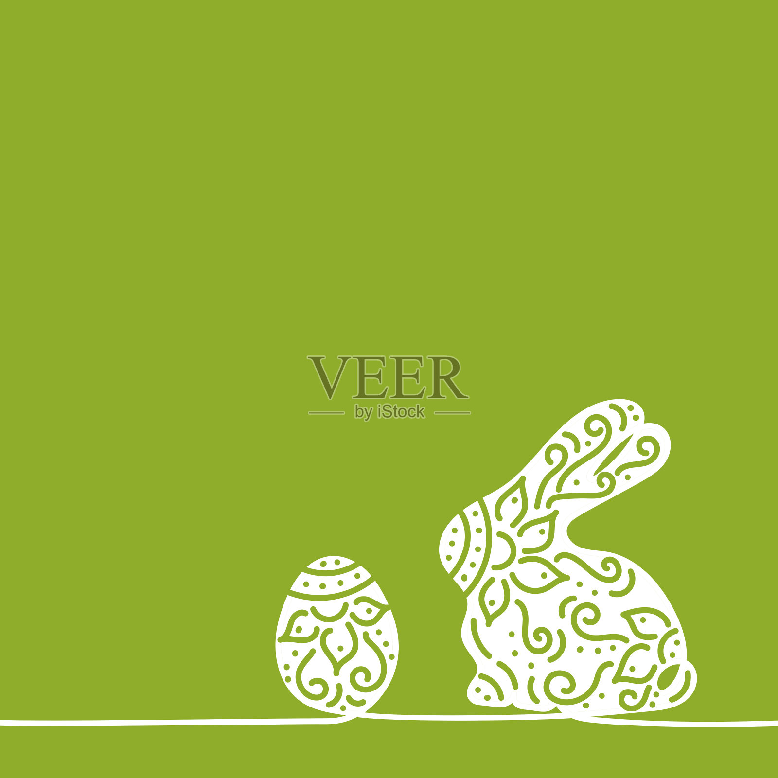 鸡蛋和兔子。花和叶子。连续的线条画。手绘矢量图插画图片素材