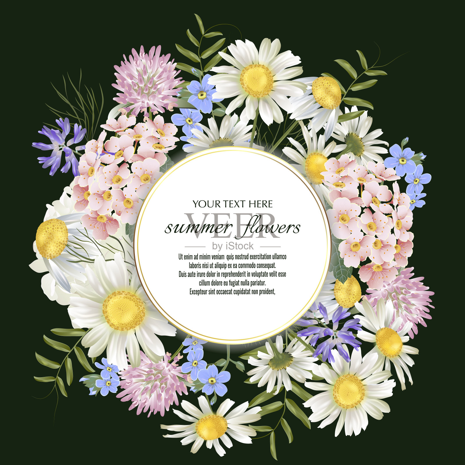 向量黑色旗帜与奢侈的野花插画图片素材