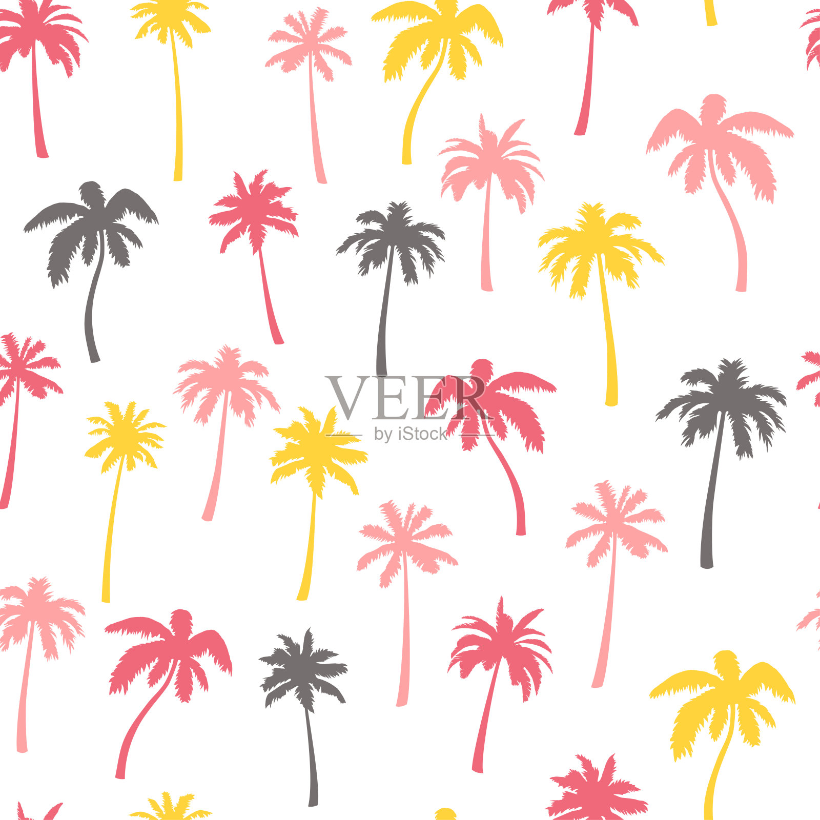 无缝图案,向量棕榈树上的白色。插画图片素材