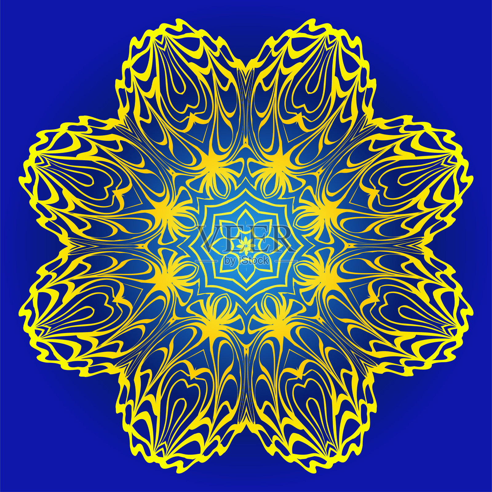 向量花卉图案。曼荼罗点缀。为现代室内设计,壁纸,纺织工业。蓝色,黄色插画图片素材