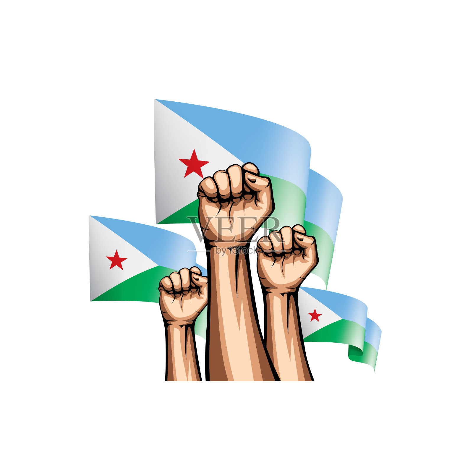 吉布提国旗和手在白色背景。矢量图插画图片素材
