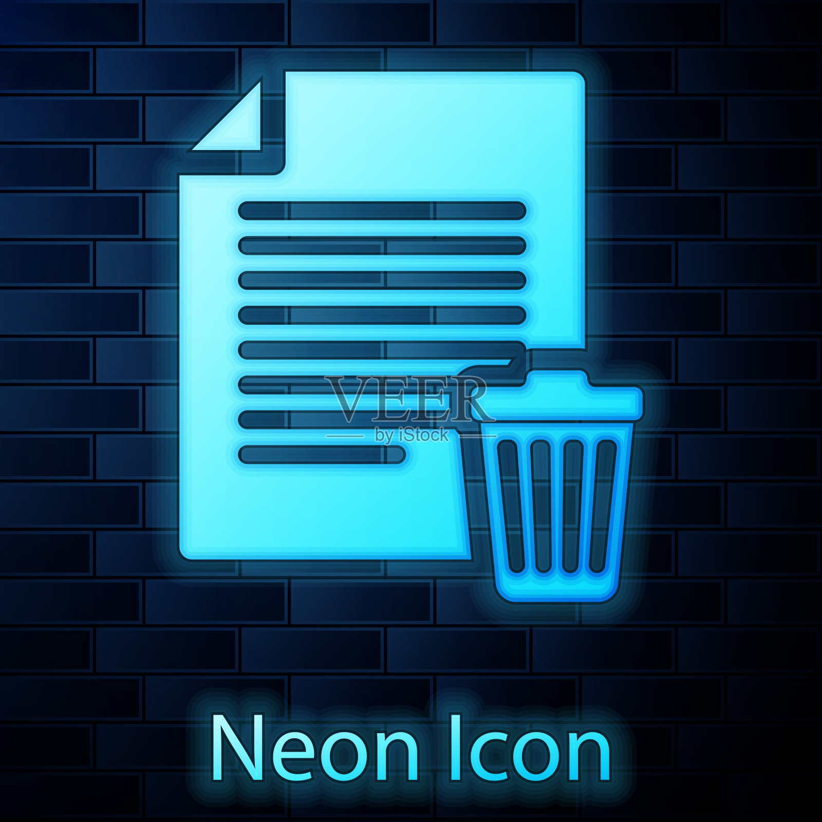 删除文件文件图标孤立在砖墙背景。有回收站标志的纸张。拒绝文件图标。交叉在纸上。矢量图插画图片素材