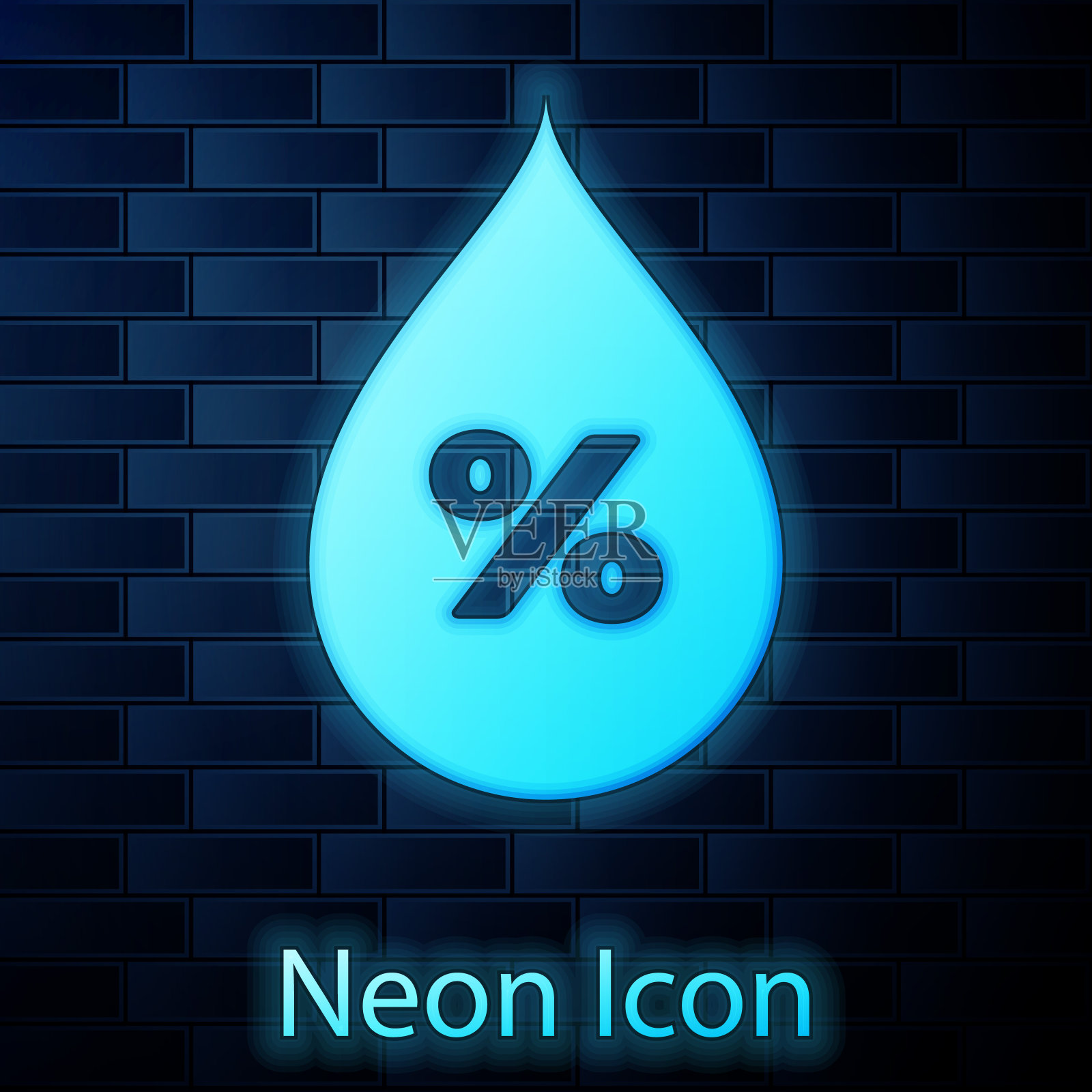 湿度分析霓虹灯水滴百分比砖墙背景矢量图插画图片素材