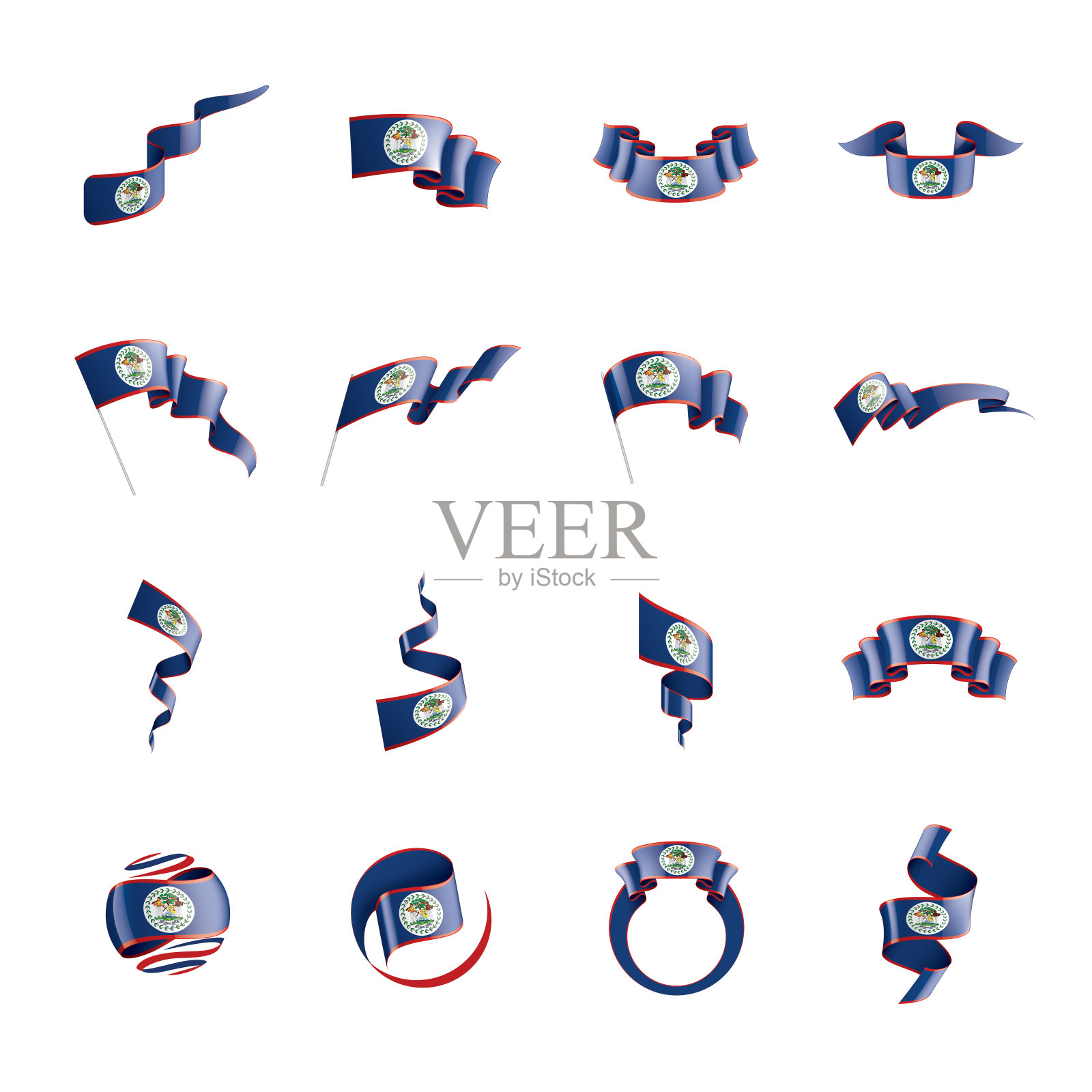 伯利兹旗,白色背景矢量插图设计元素图片