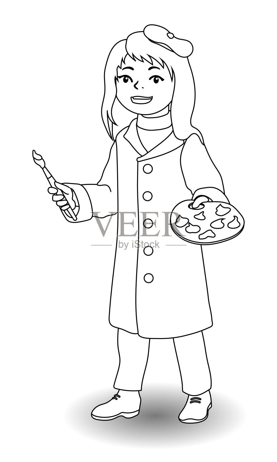 儿童插图与艺术家女孩。插画图片素材