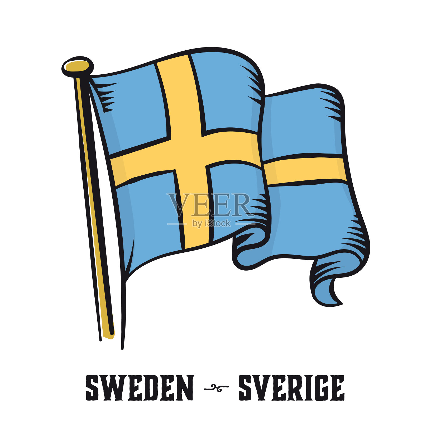 复古雕刻风格的瑞典国旗插画图片素材