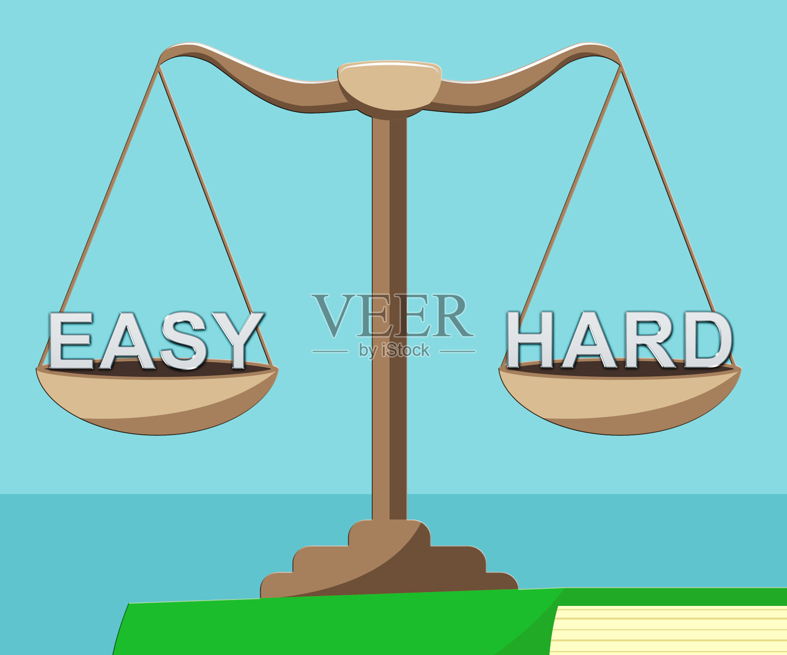 简单Vs硬平衡描绘简单或困难的方式的选择- 3d插图照片摄影图片