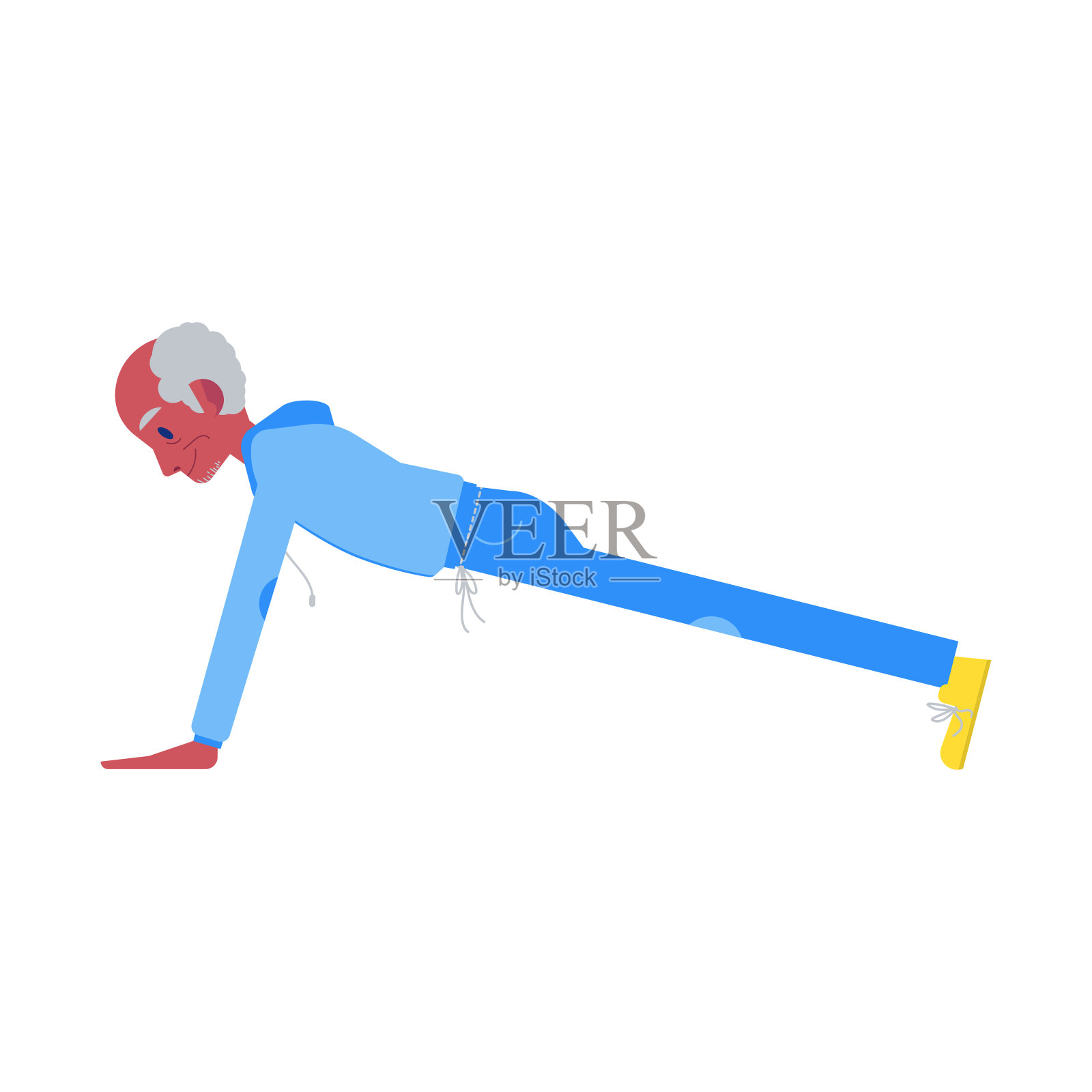 矢量扁的老年人黑人在运动服俯卧撑插画图片素材