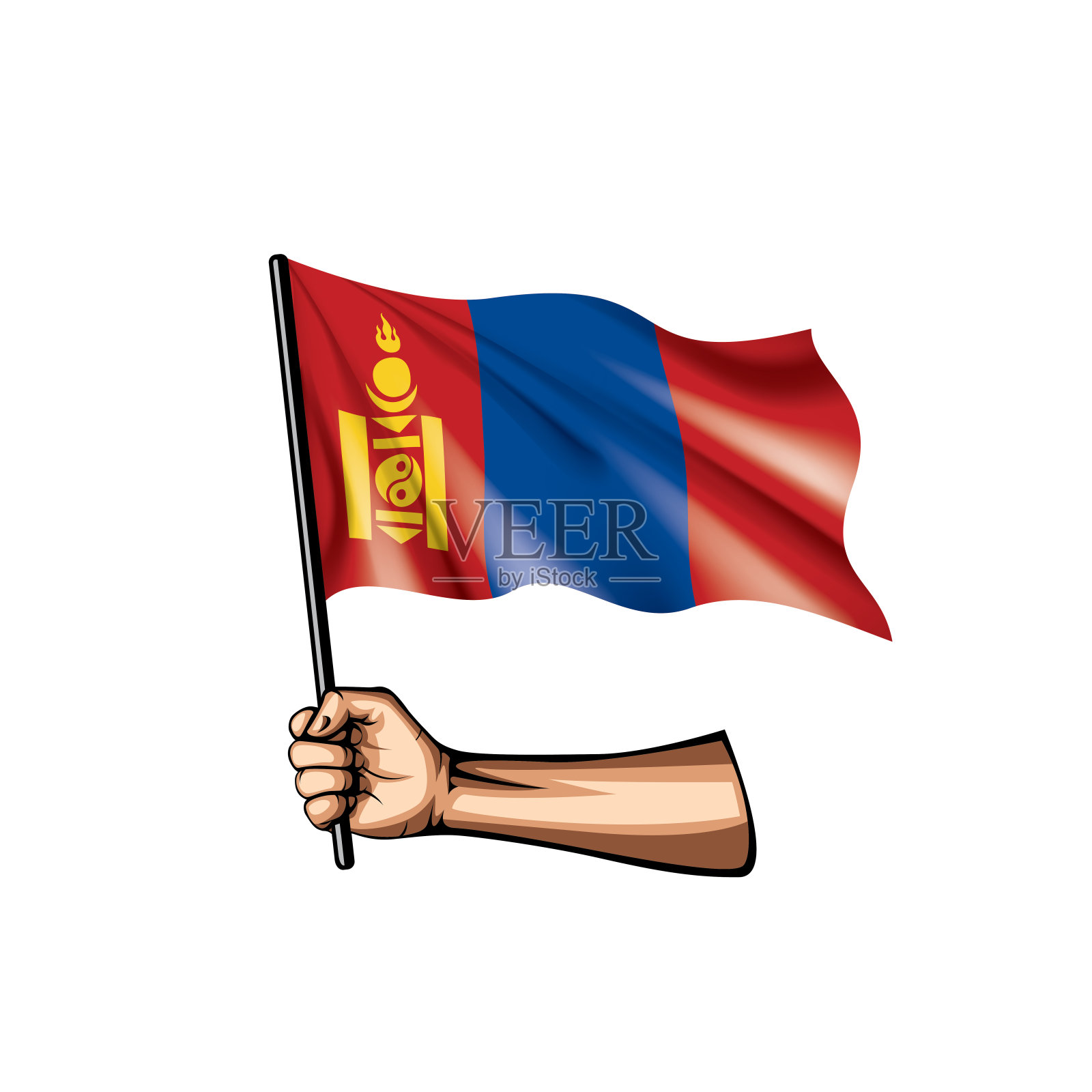 白底蒙古旗和手。矢量图插画图片素材