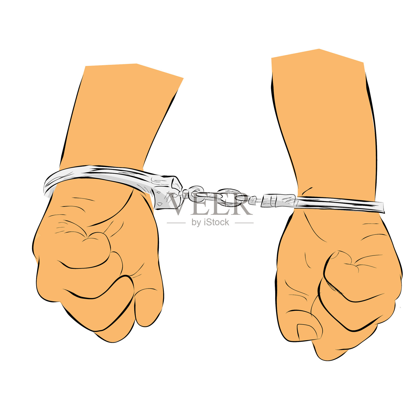 简单手绘素描平面色彩,插图被捕,男子带手铐设计元素图片