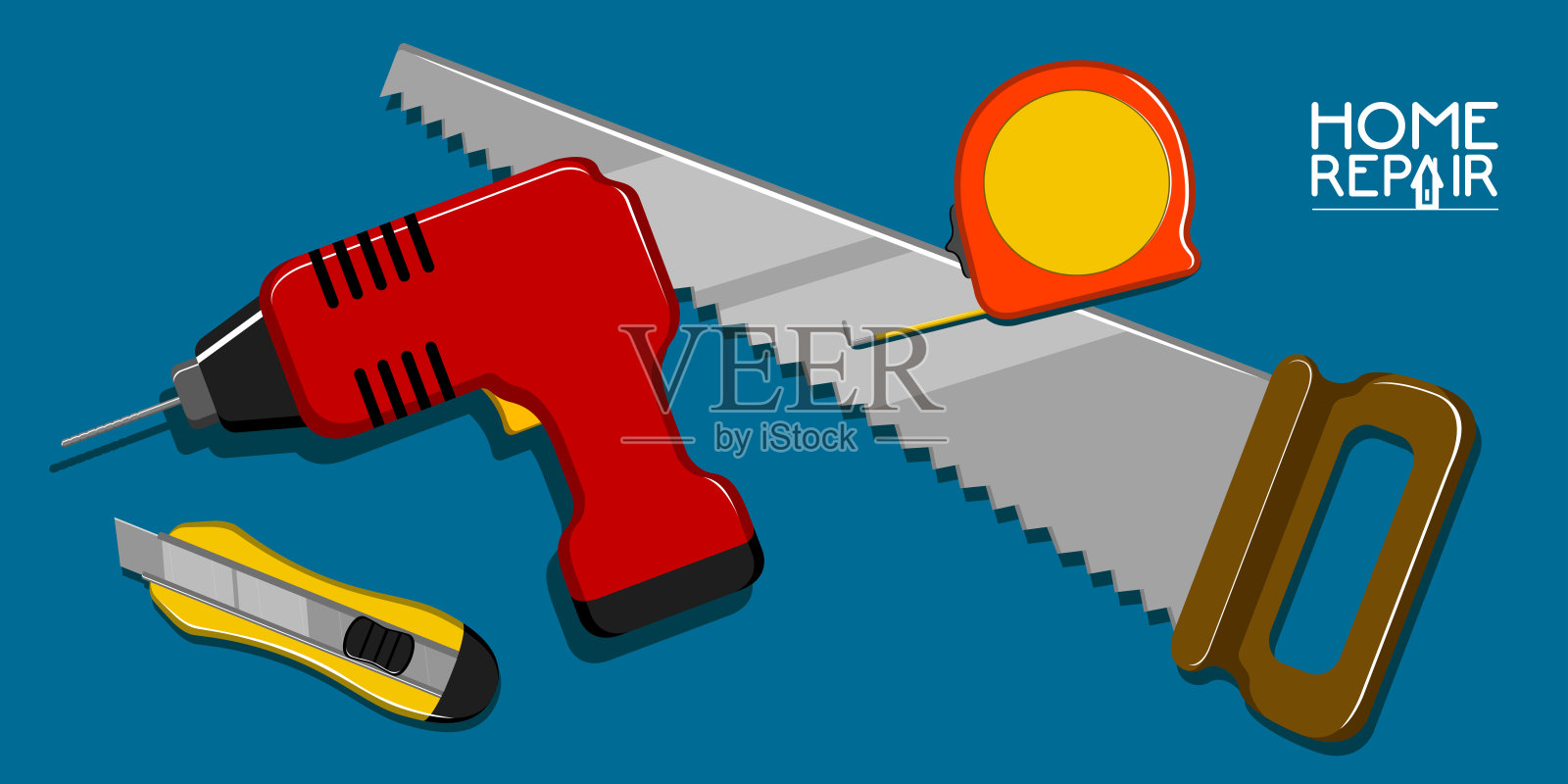 家庭维修背景与工具集和文本插画图片素材