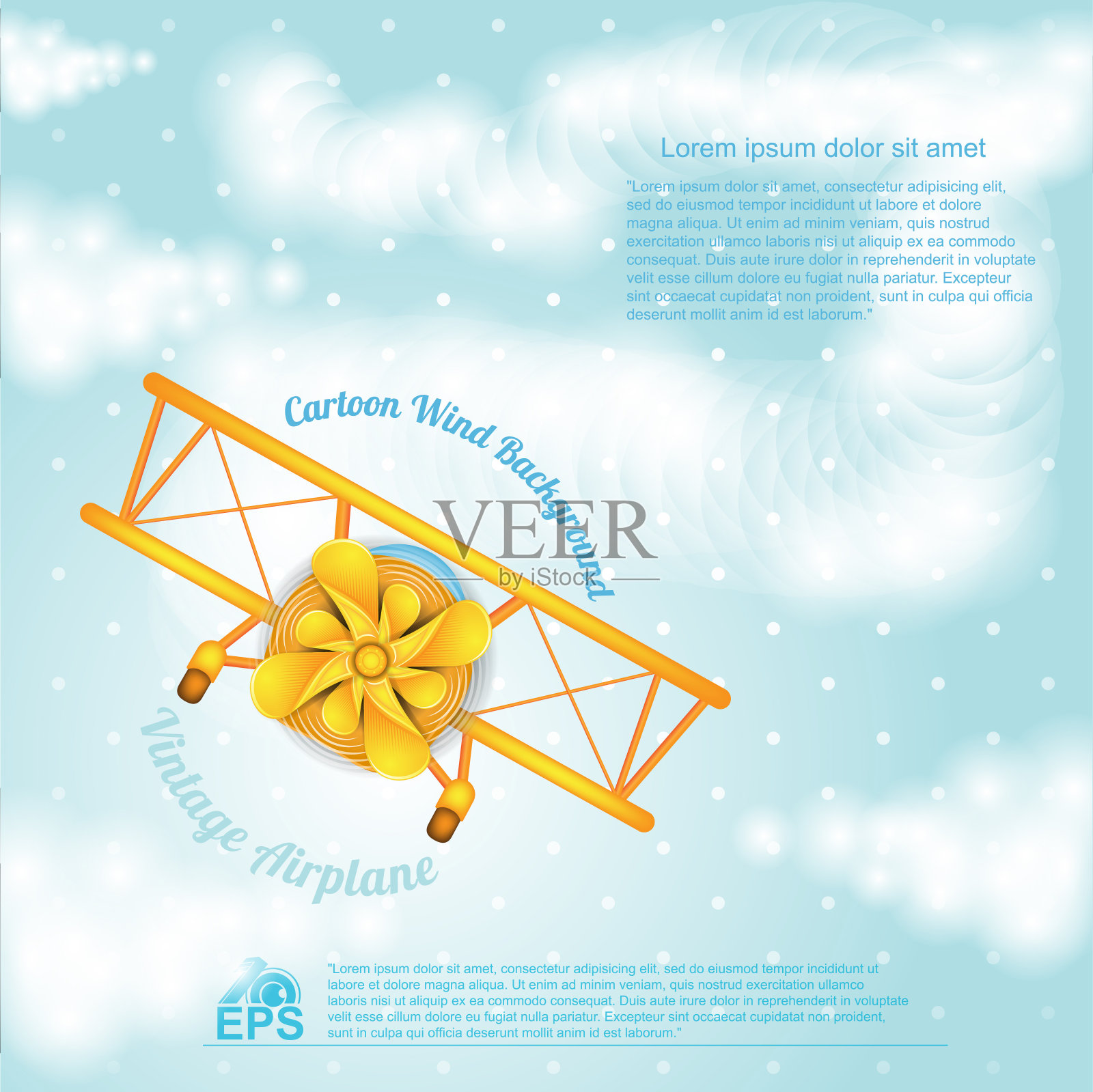 在天蓝色的背景卡通飞机天空插画图片素材