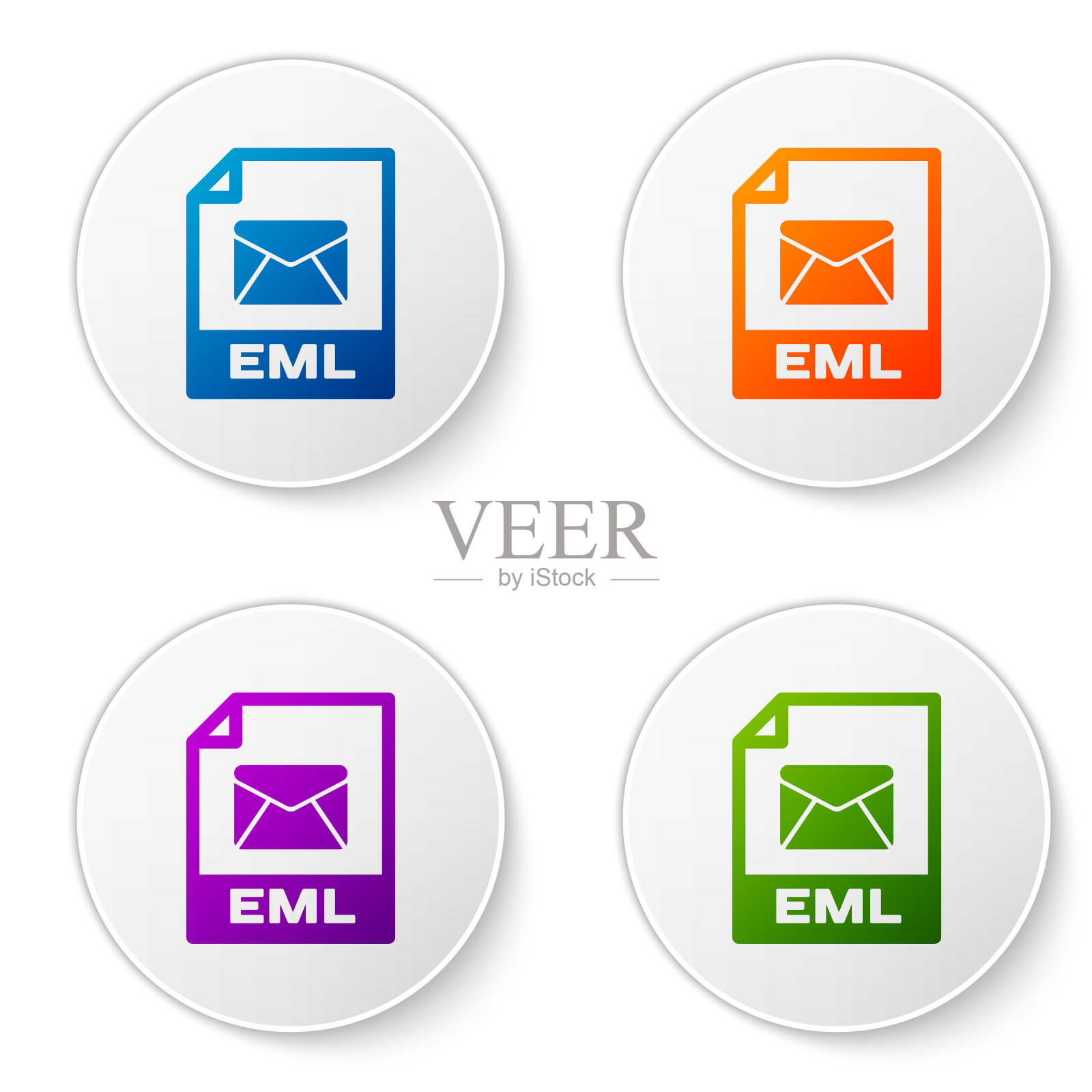 彩色EML文件文档图标。下载eml按钮图标隔离在白色背景。EML文件的象征。在圆形按钮中设置图标。矢量图图标素材