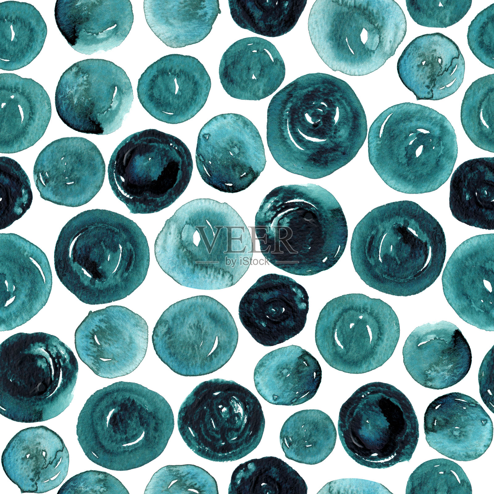 蓝绿色和蓝绿色的小玩意。无缝的水彩模式。插画图片素材