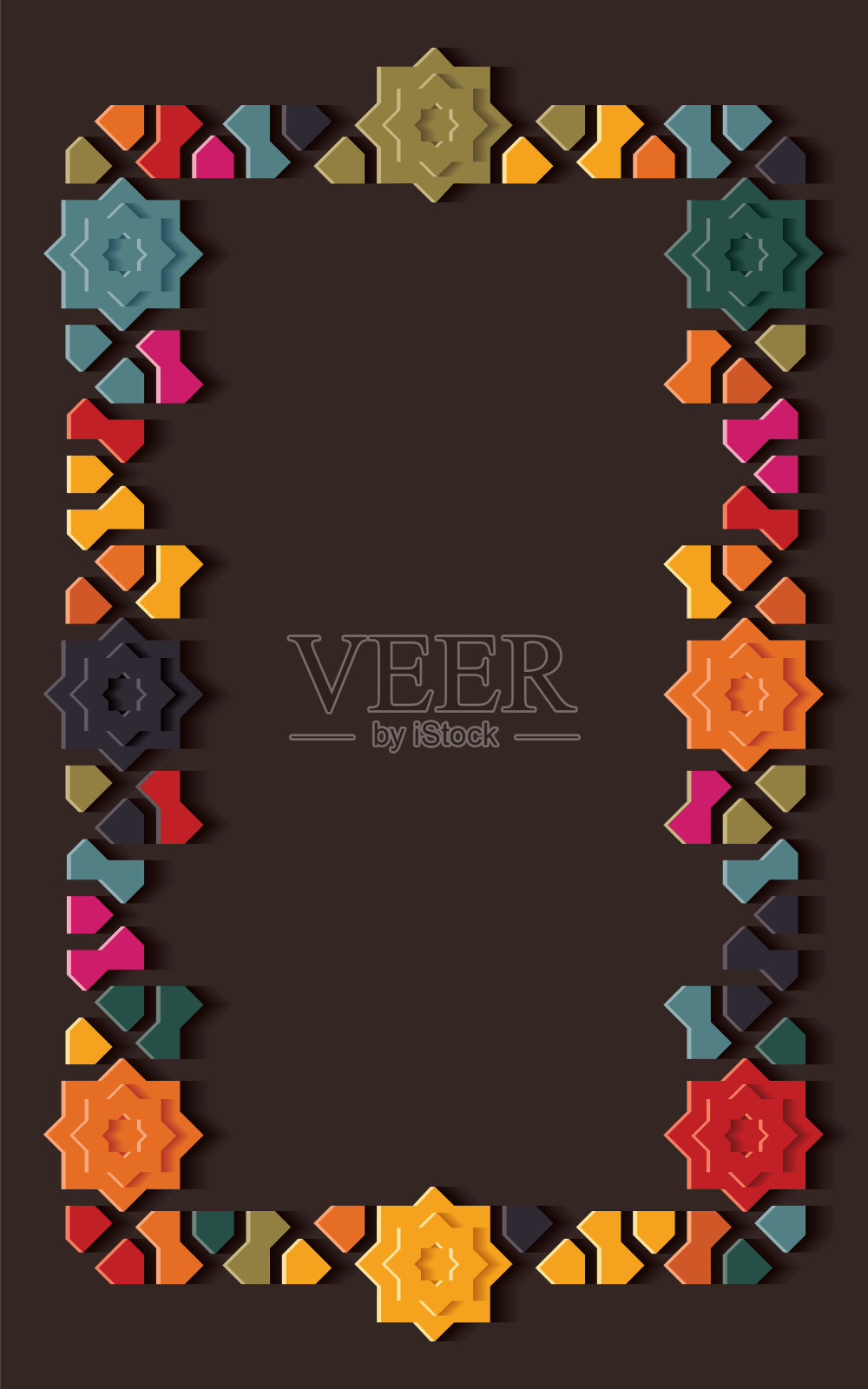 阿拉伯式设计贺卡斋月卡里姆,伊斯兰装饰彩色细节马赛克孤立在黑暗的背景插画图片素材