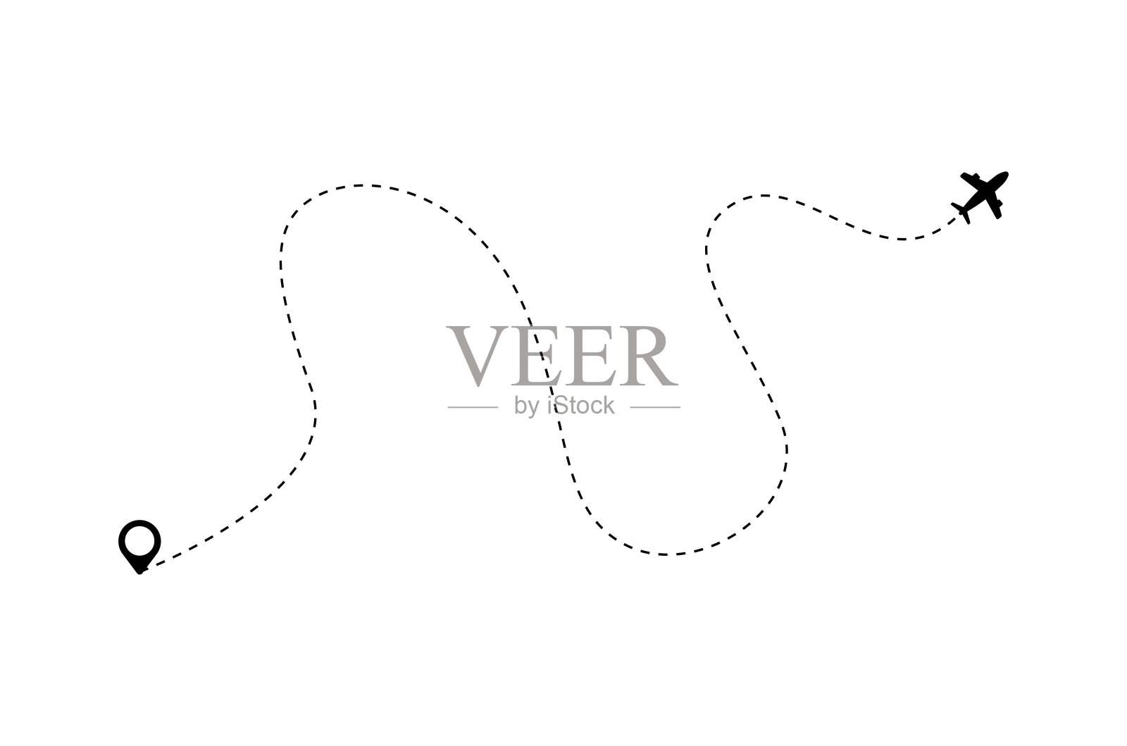 飞机在虚线中。旅游和旅行。路标是用来旅游的。白色背景上有他的踪迹。矢量插图。插画图片素材