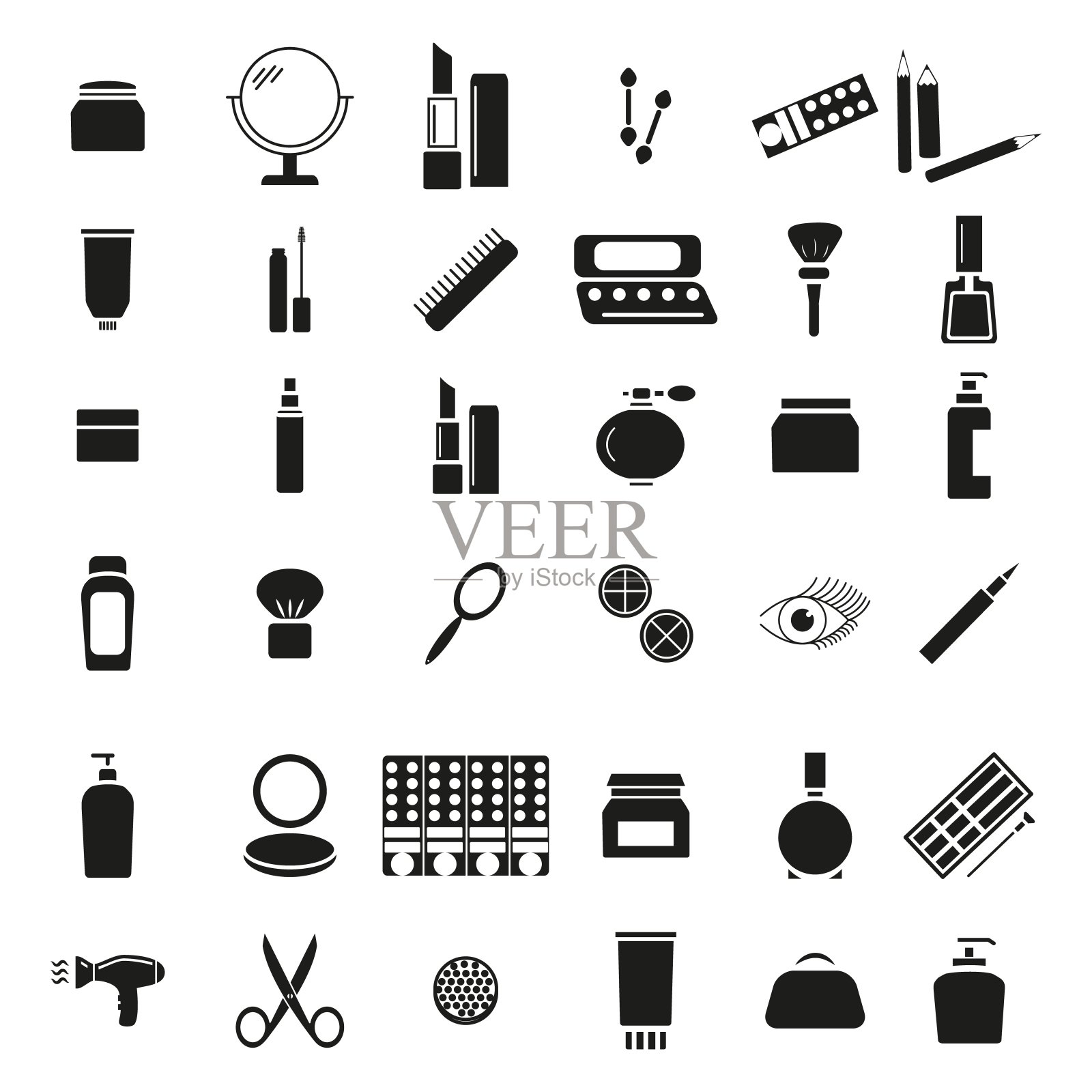 一套化妆品的妇女和女孩36个图标图标素材