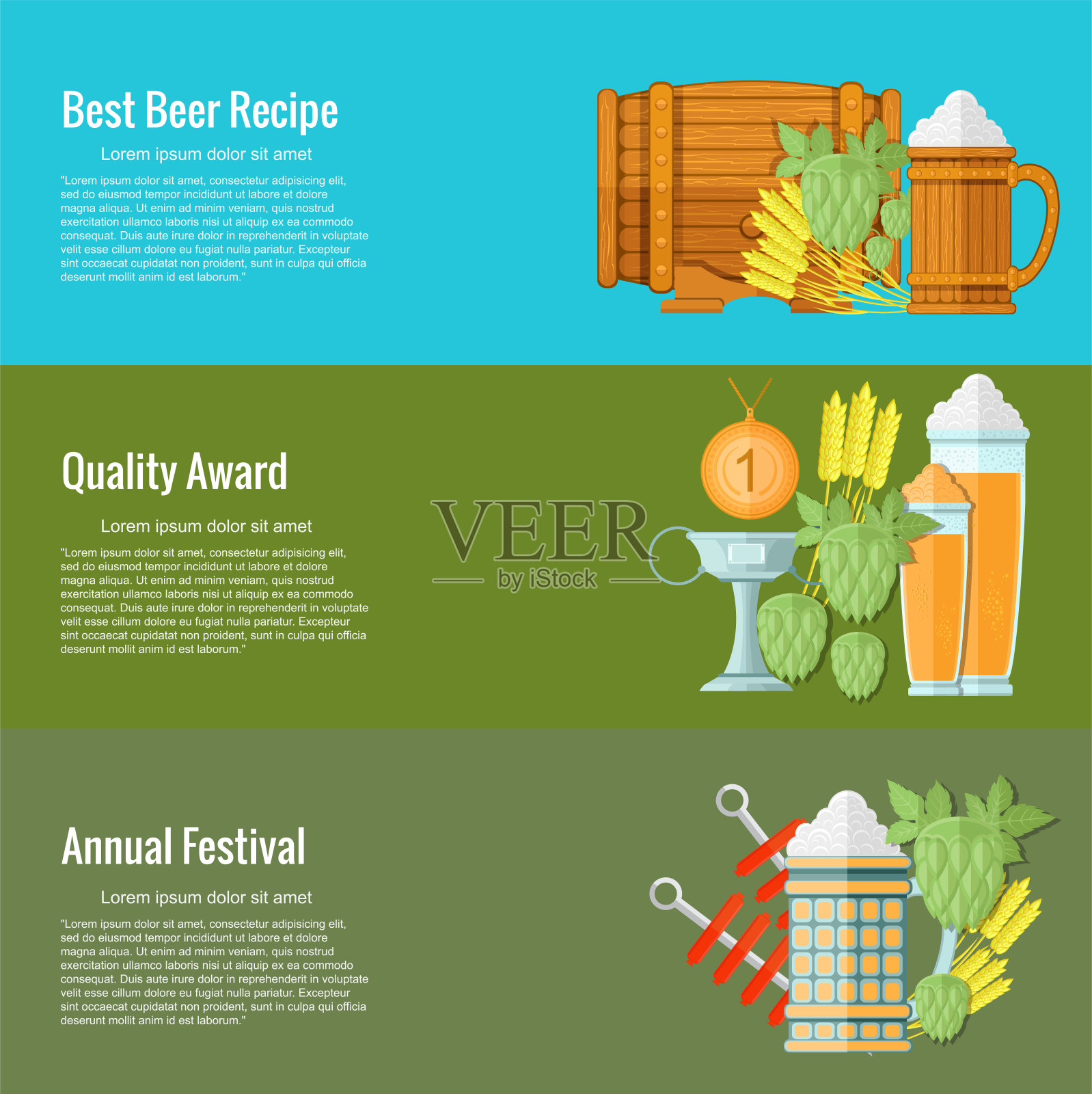 扁平设计的啤酒风格。插画图片素材