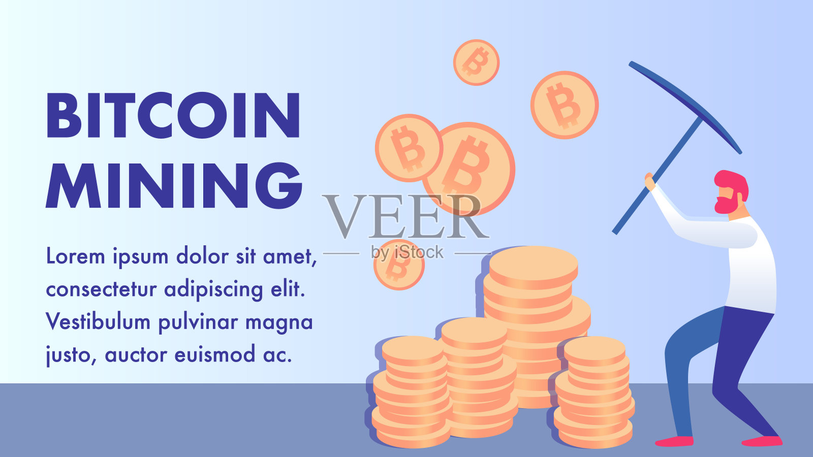 加密货币,比特币挖矿旗帜平面布局插画图片素材