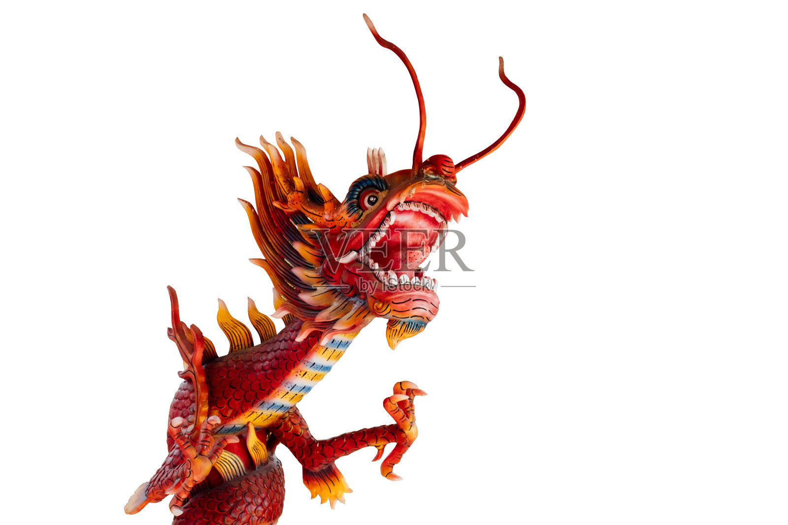 白色背景上的彩色中国龙照片摄影图片