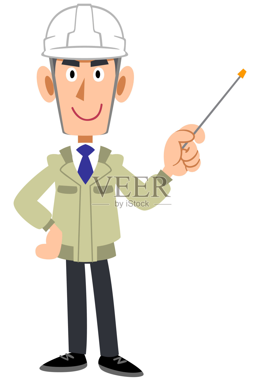 一个在建筑车间里戴着头盔拿着指路棒的男人设计元素图片