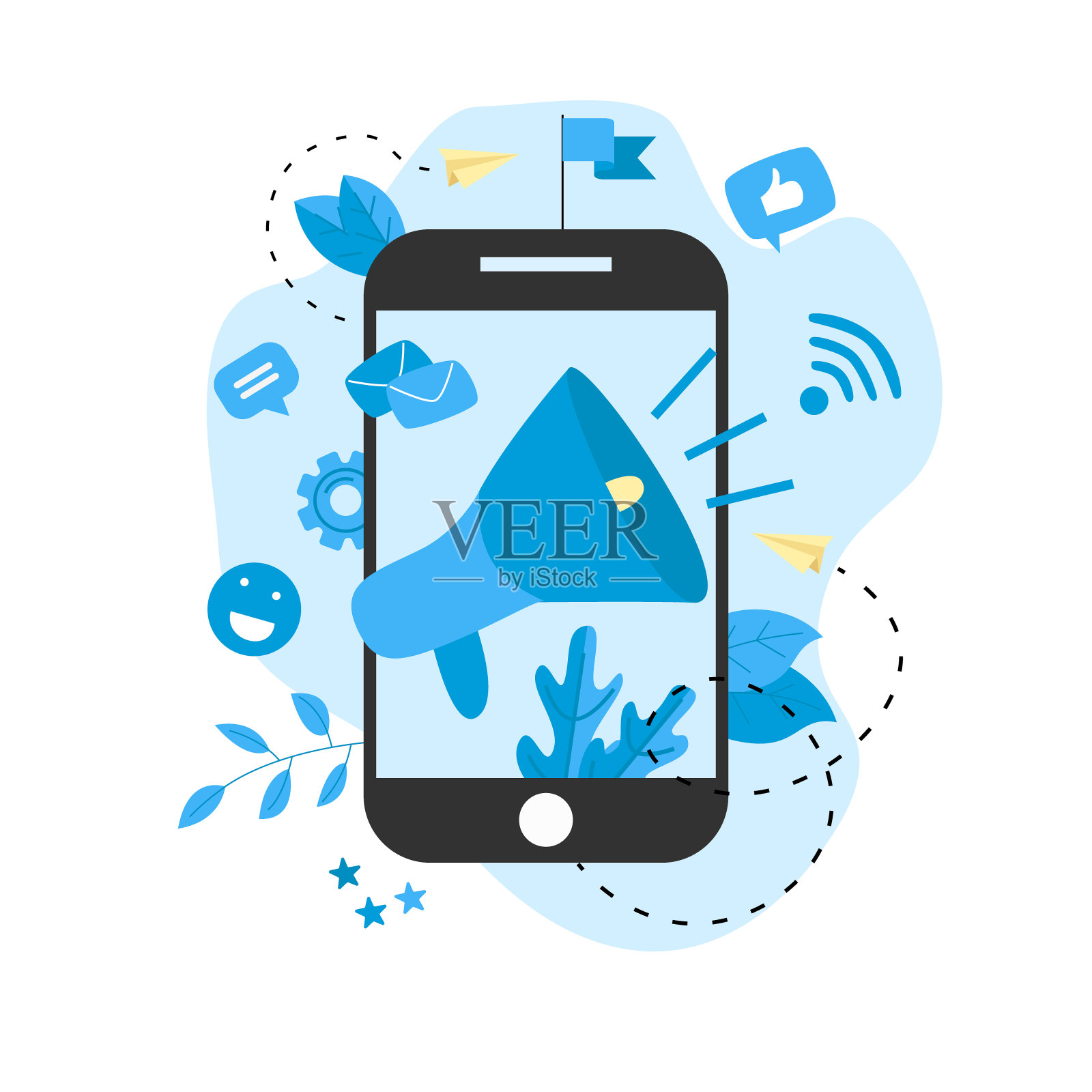 网上商业广告推广。大扩音器和商业图标。广告营销概念。矢量插图。插画图片素材