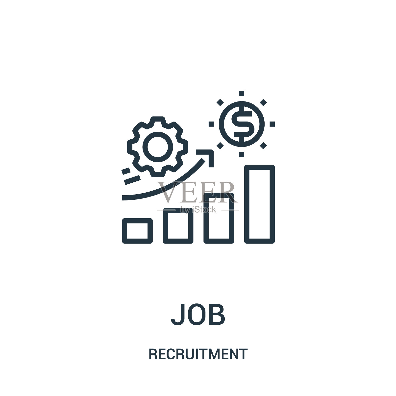 招聘集合中的工作图标向量。细线作业大纲图标矢量说明。插画图片素材