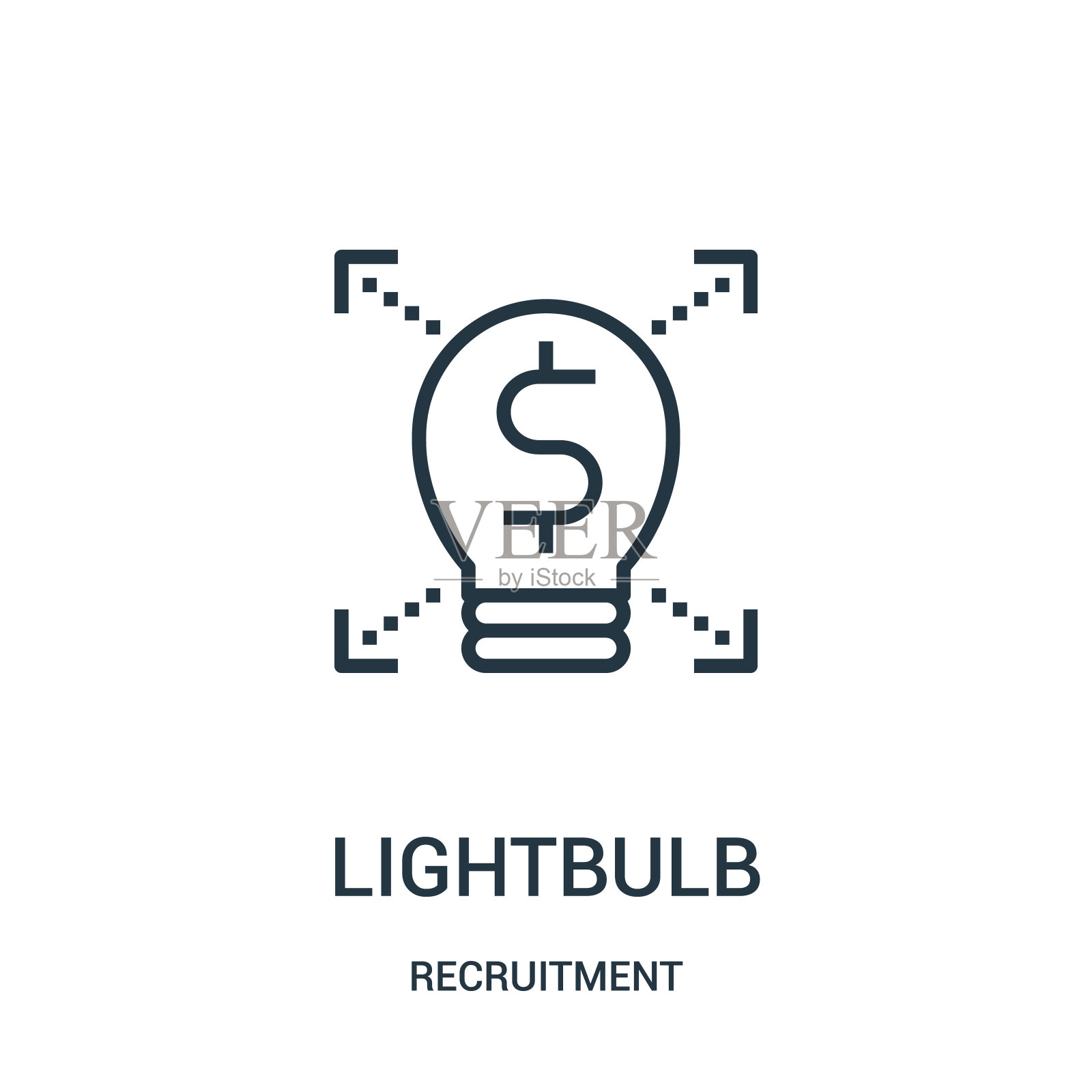 灯泡图标矢量从招聘集合。细线灯泡轮廓图标矢量说明。插画图片素材