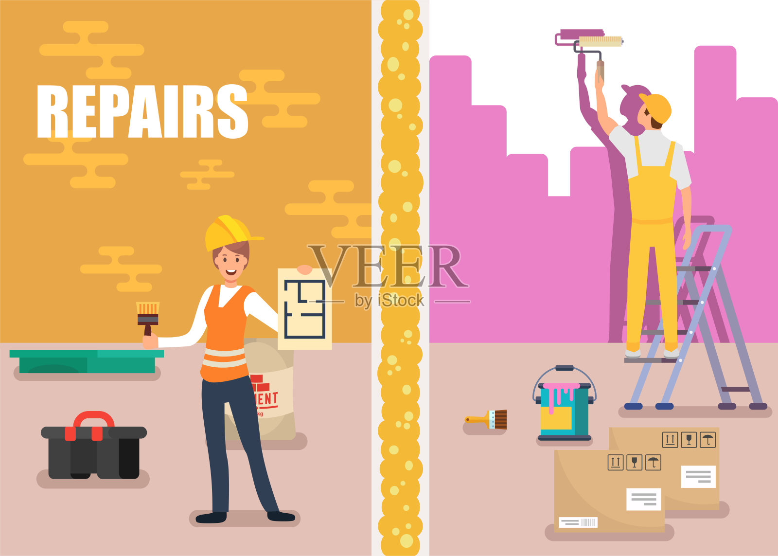 维修服务推广家居室内设计横幅插画图片素材