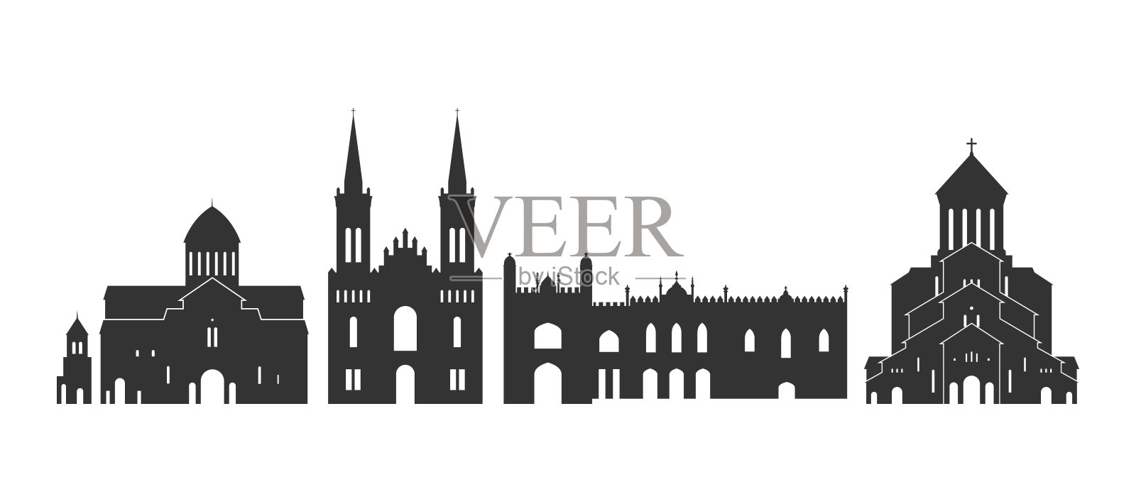 格鲁吉亚。孤立的格鲁吉亚建筑在白色背景上插画图片素材