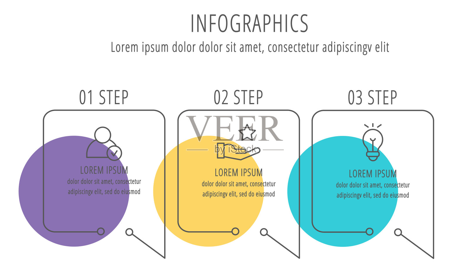 现代矢量平面插图。信息图圈模板与三个元素,形状,图标。时间轴设计的业务,演示文稿,网页设计,界面,教育,图表与3个步骤插画图片素材