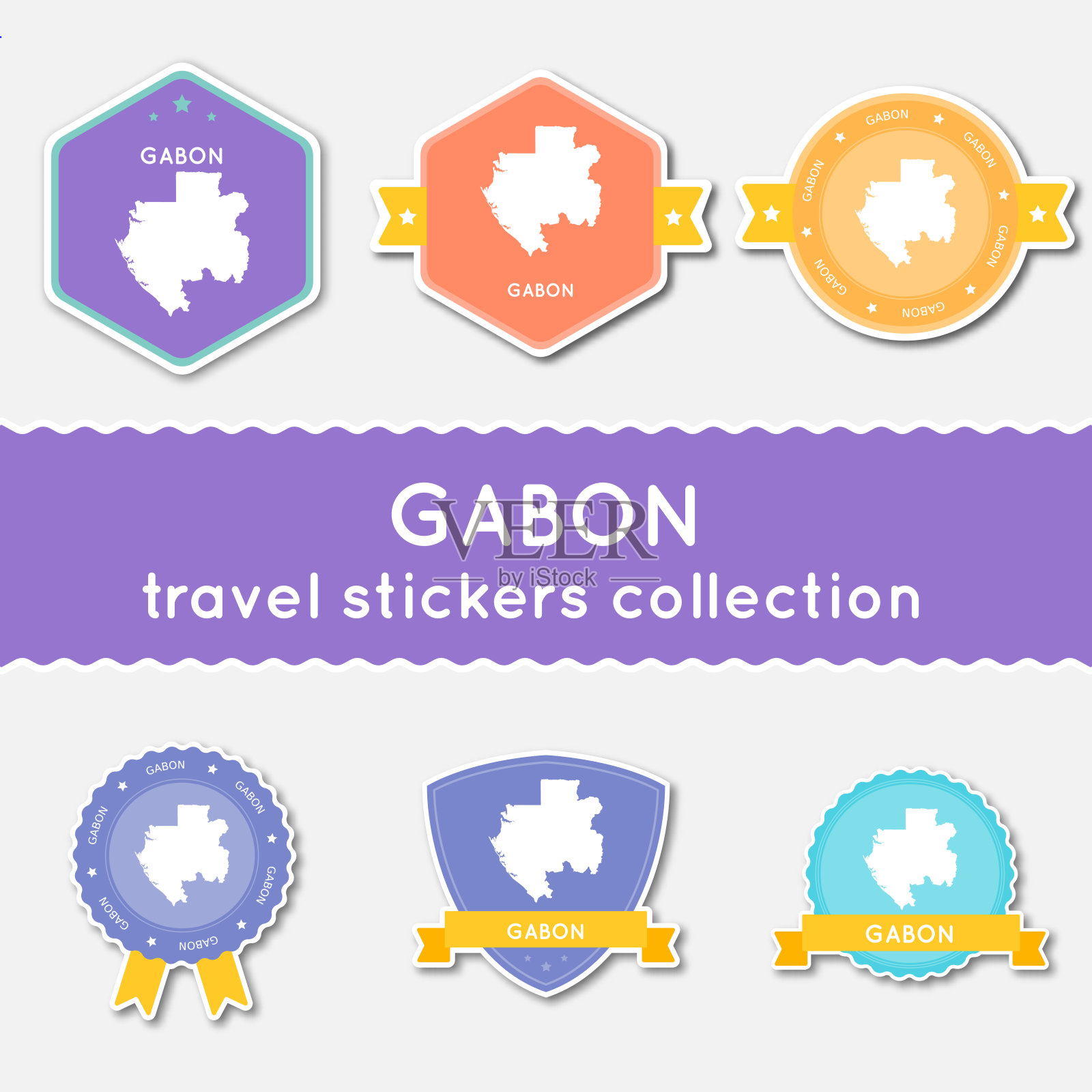 加蓬旅行贴纸收藏。设计元素图片