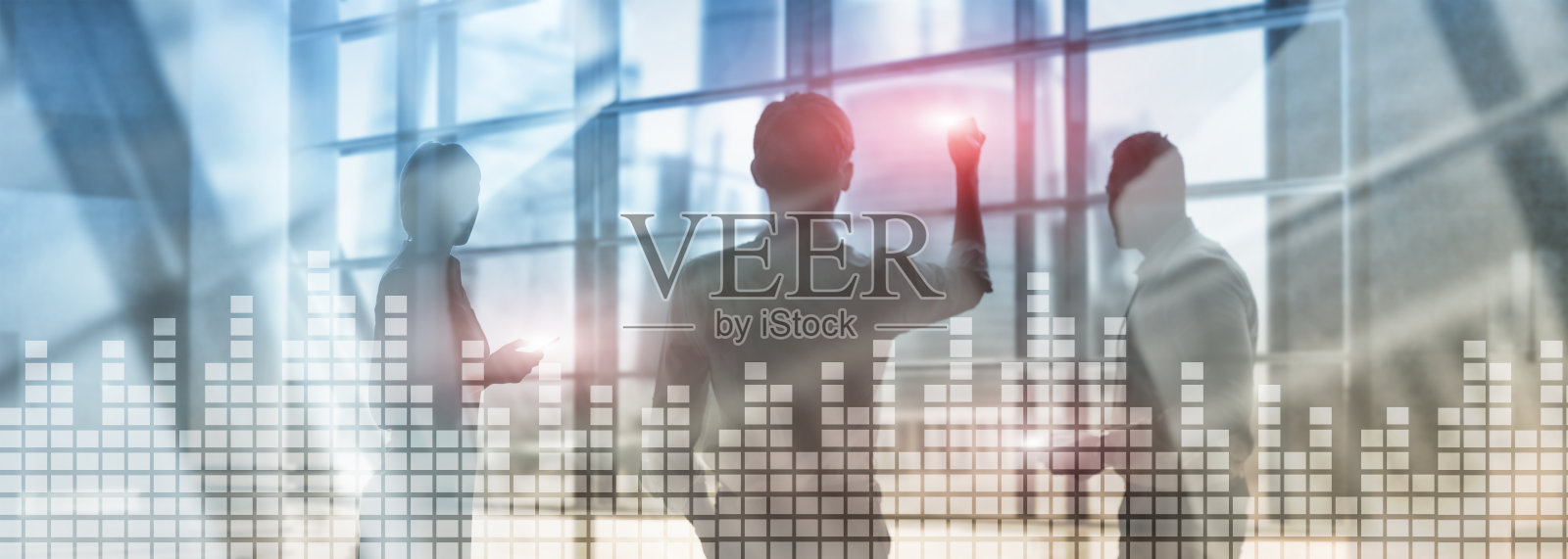 模糊的摩天大楼办公室背景上的财务图表。照片摄影图片