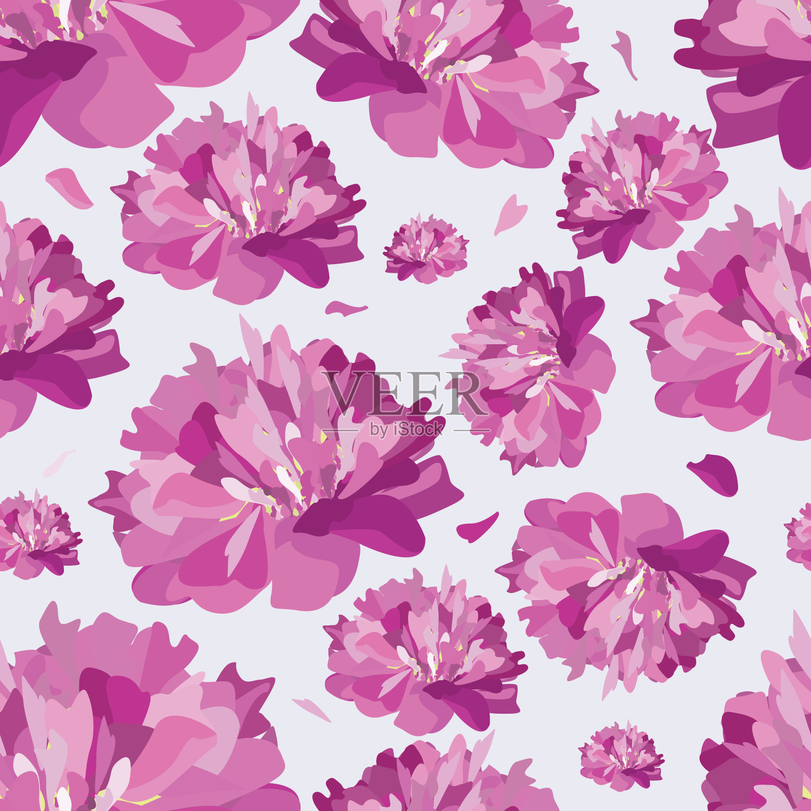 白色背景上粉红色牡丹花的无缝图案插画图片素材