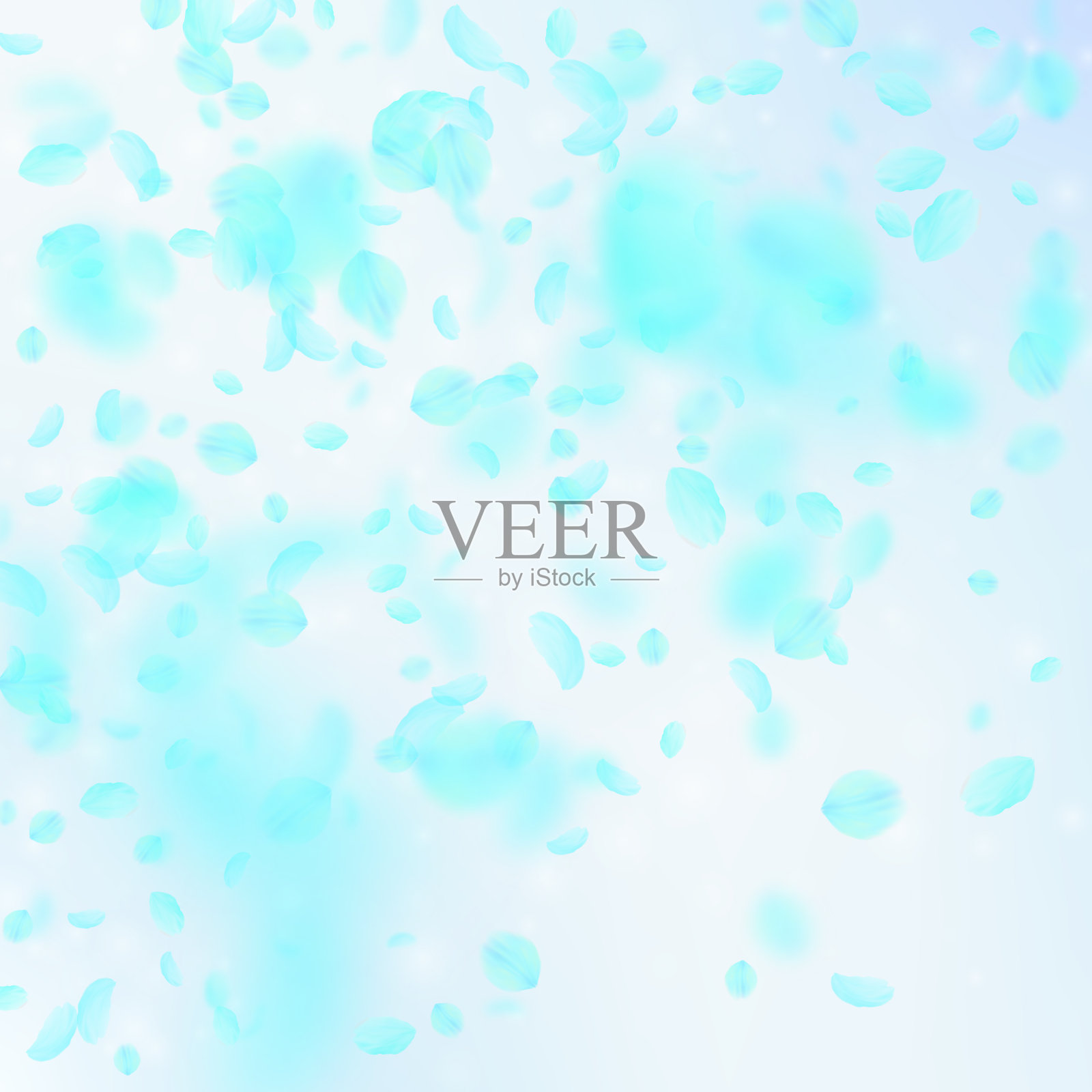 绿松石花瓣飘落。可爱的罗插画图片素材