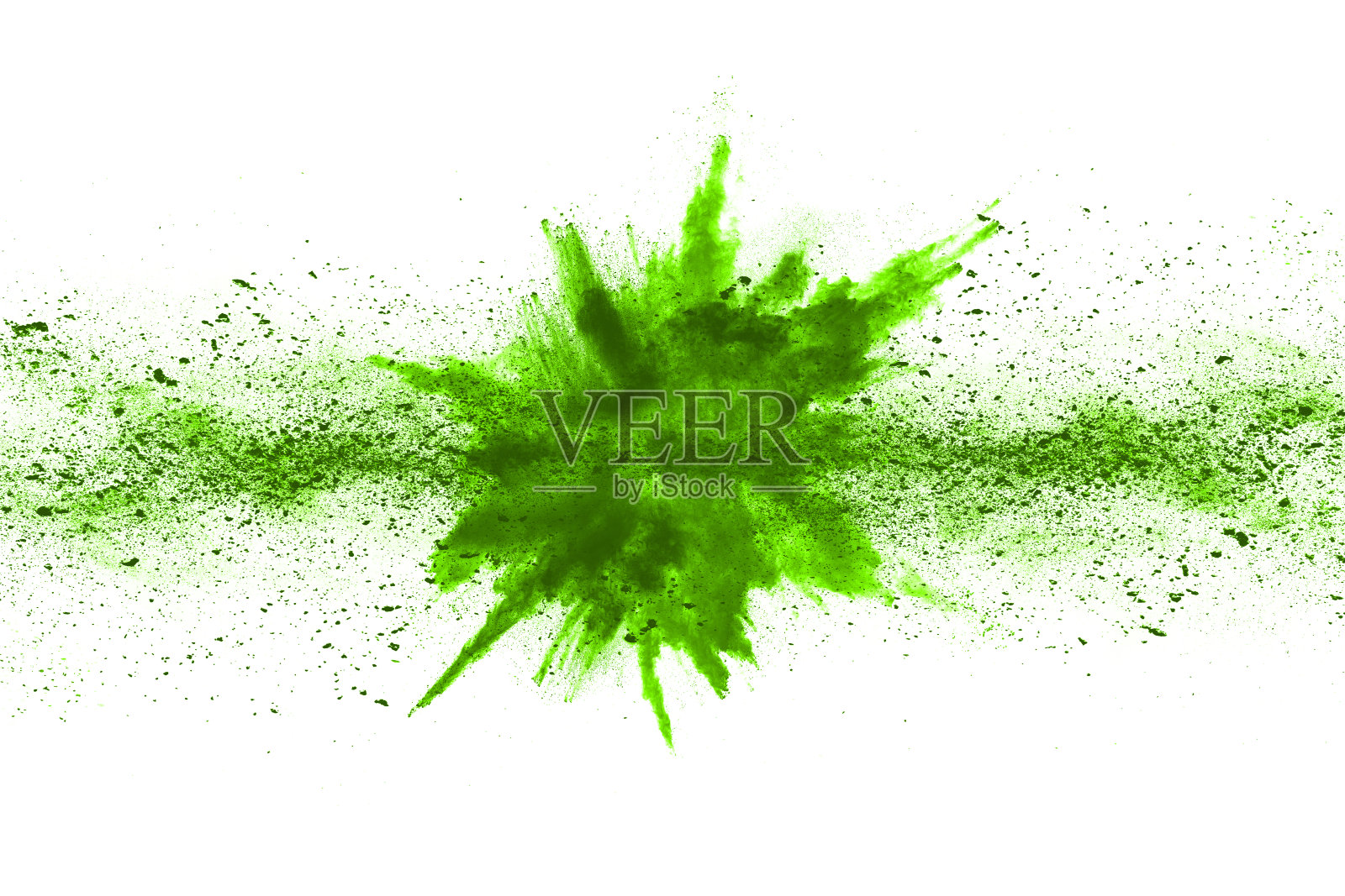 白色背景上的绿色粉末爆炸。彩色的云。色彩斑斓的粉尘爆炸。油漆胡里节。照片摄影图片